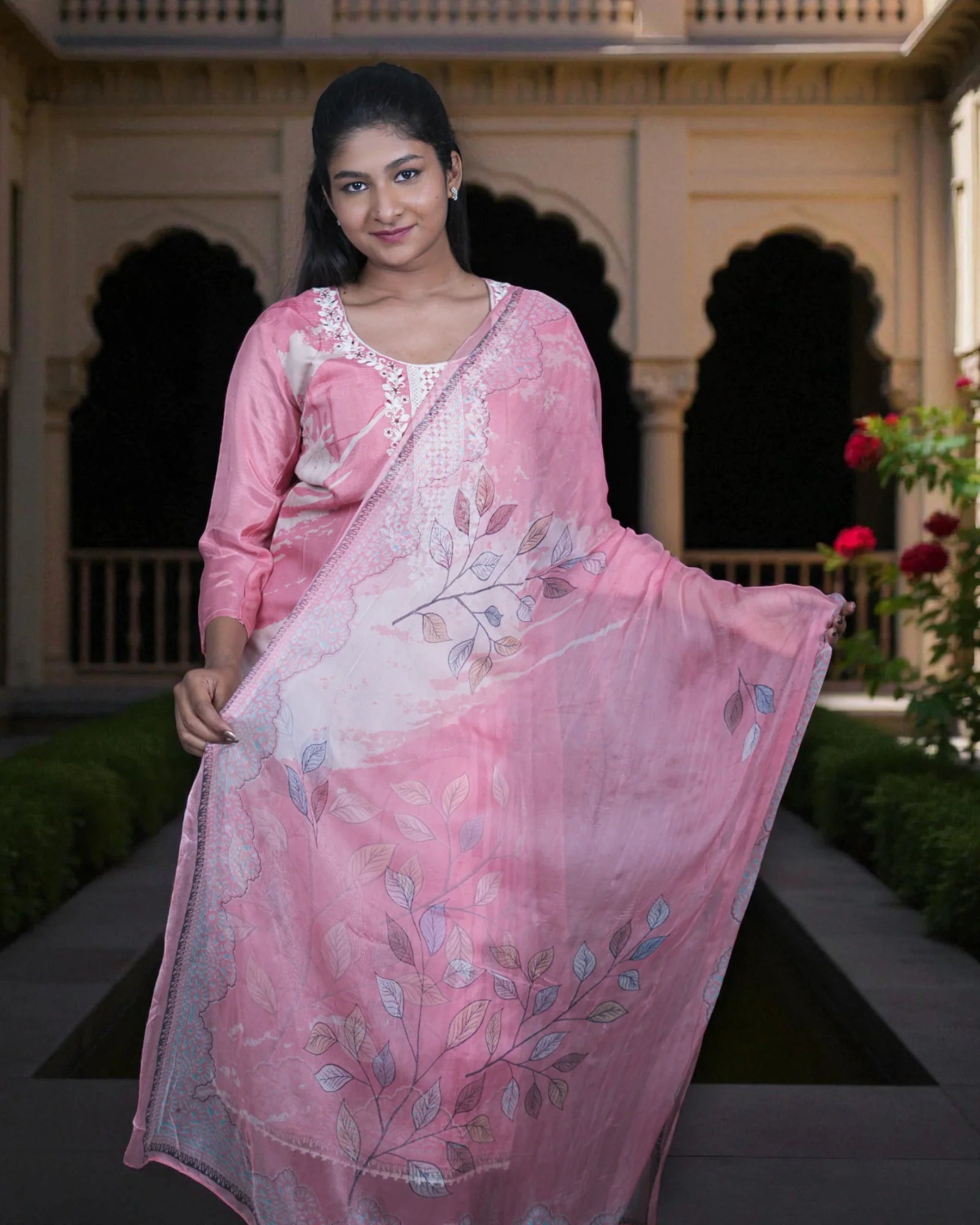 Floral Print Crepe Silk Kurta Set