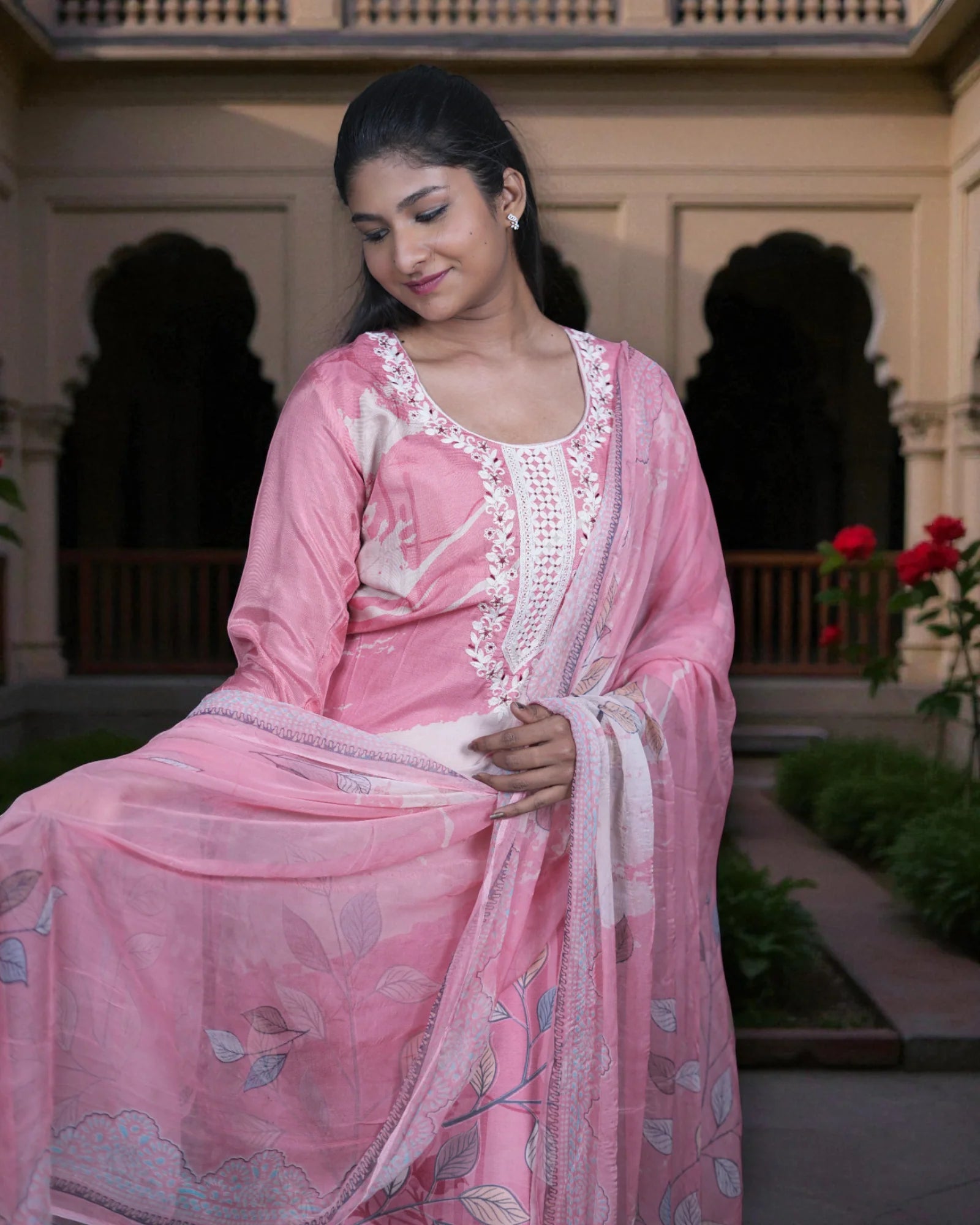 Floral Print Crepe Silk Kurta Set
