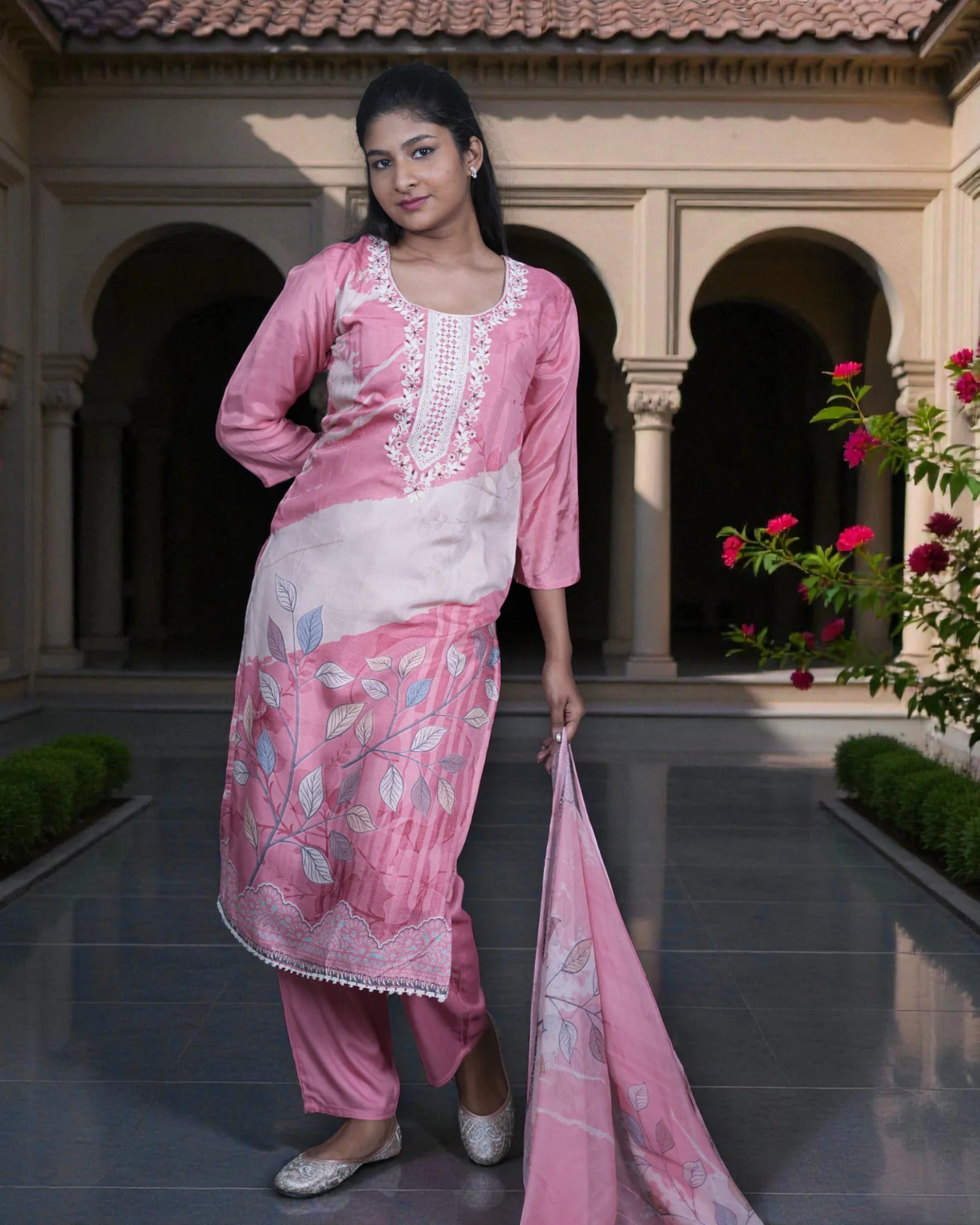 Floral Print Crepe Silk Kurta Set