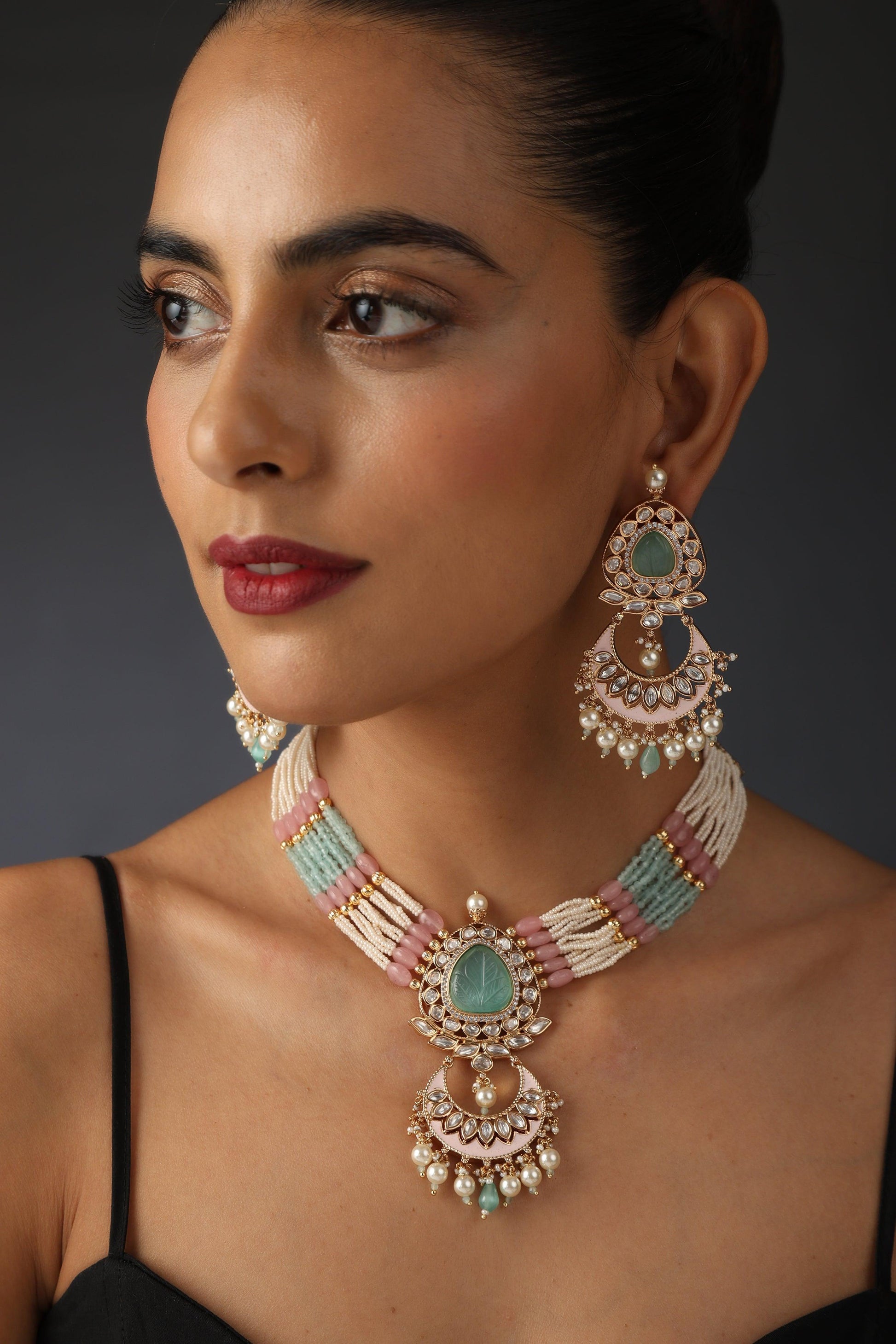 Pastel Blossom Polki Necklace Set - Dyulokha
