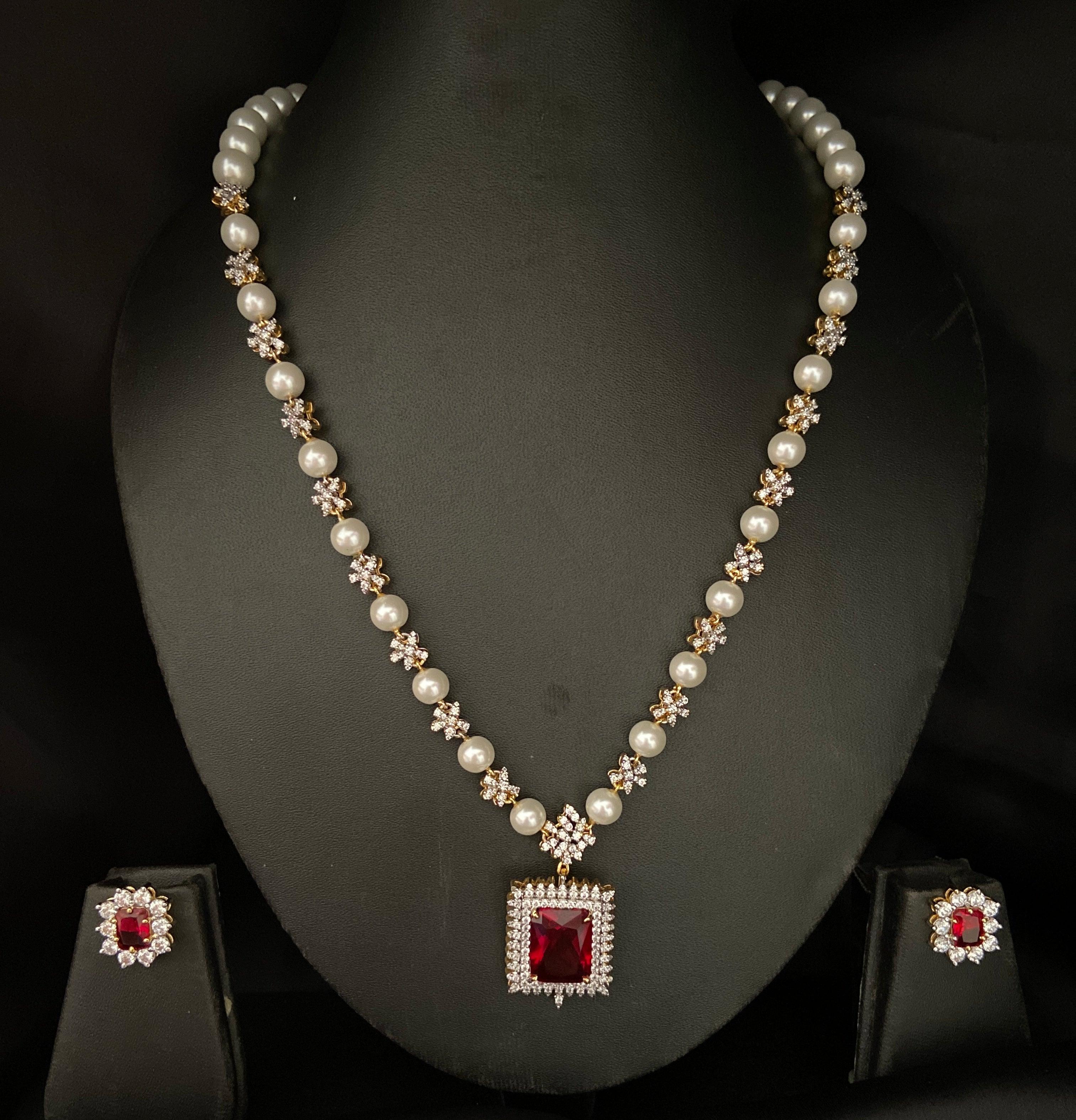 Crimson Onyx Pearl Necklace Set - Dyulokha