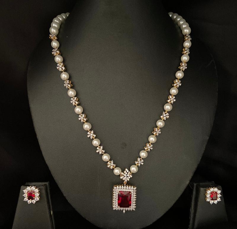 Crimson Onyx Pearl Necklace Set - Dyulokha