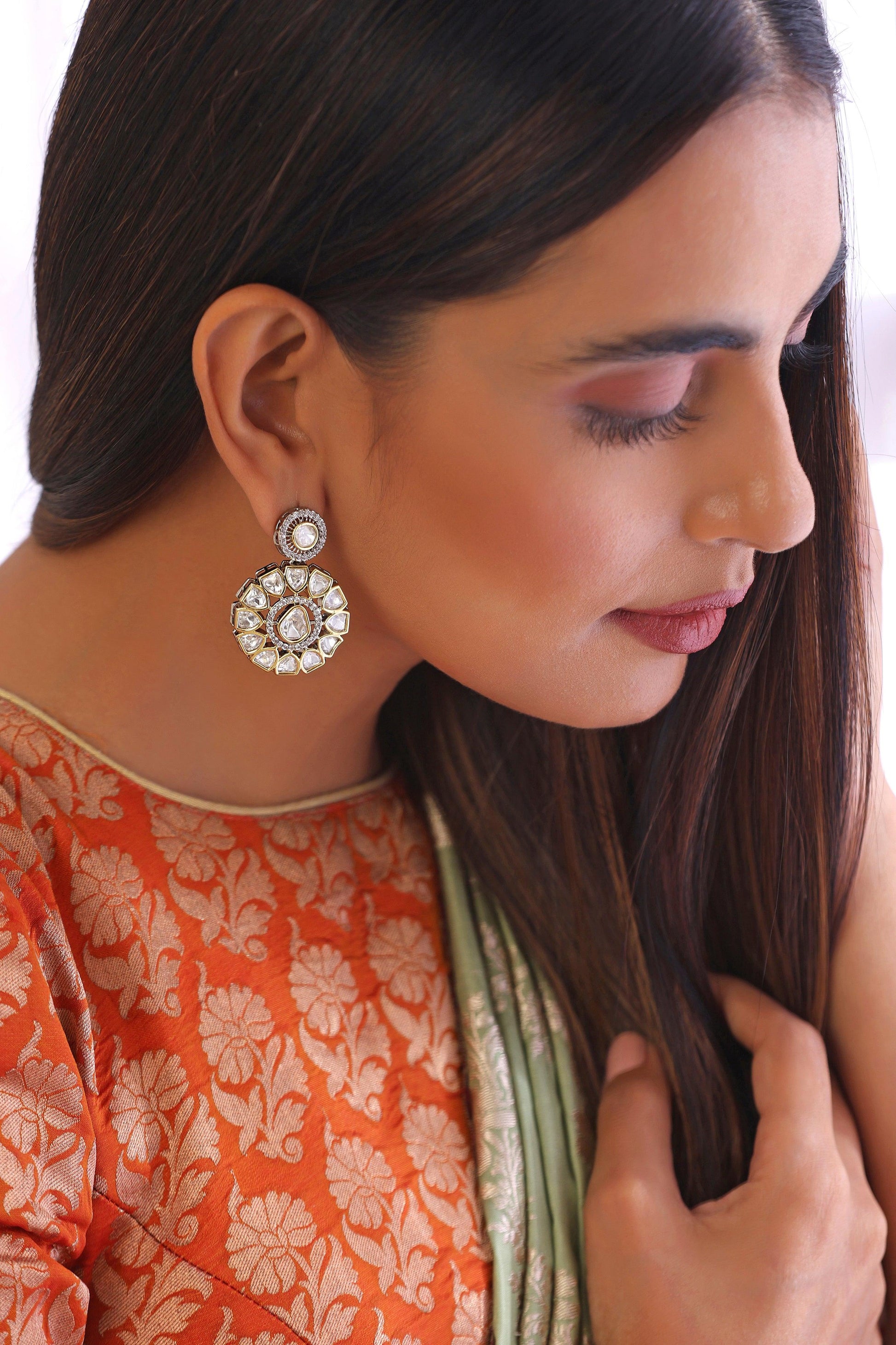 Silver Sparkle Polki Earrings - Dyulokha