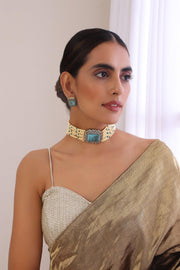 Sapphire Splendor Victorian Polki Necklace Set - Dyulokha