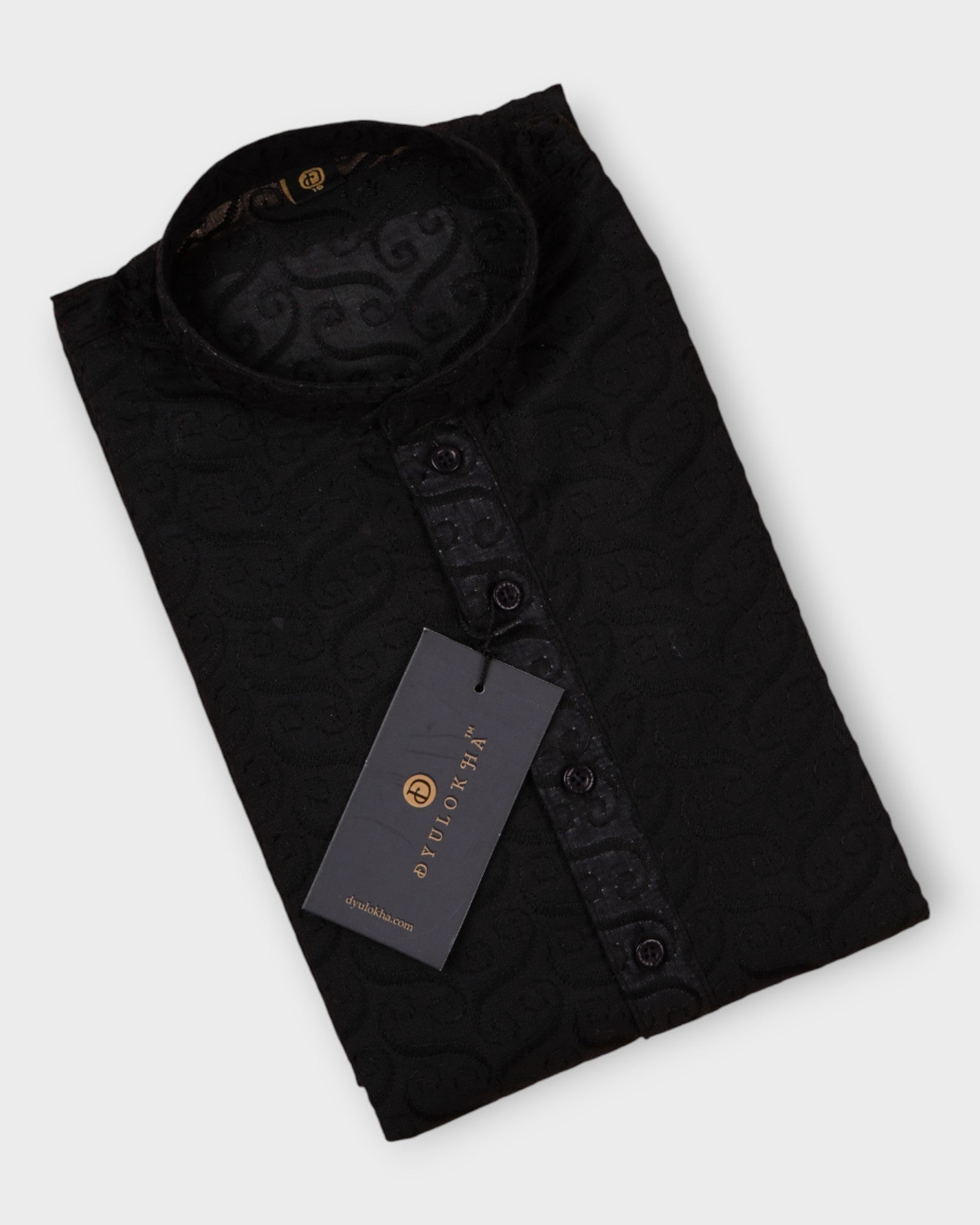 Textured Cotton Blend Embroidered Kurta Pajama Set