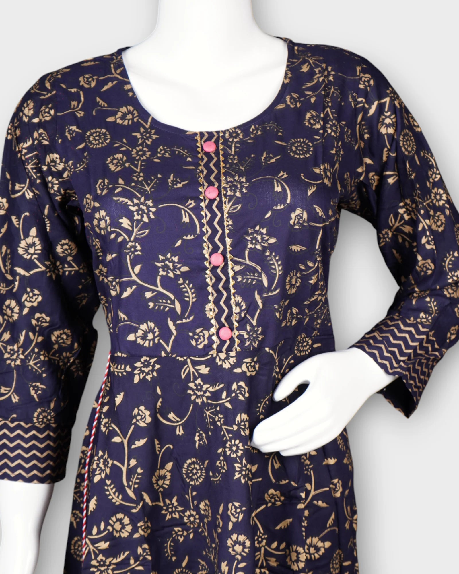 Navy Blue Gold Printed Ethnic Gown