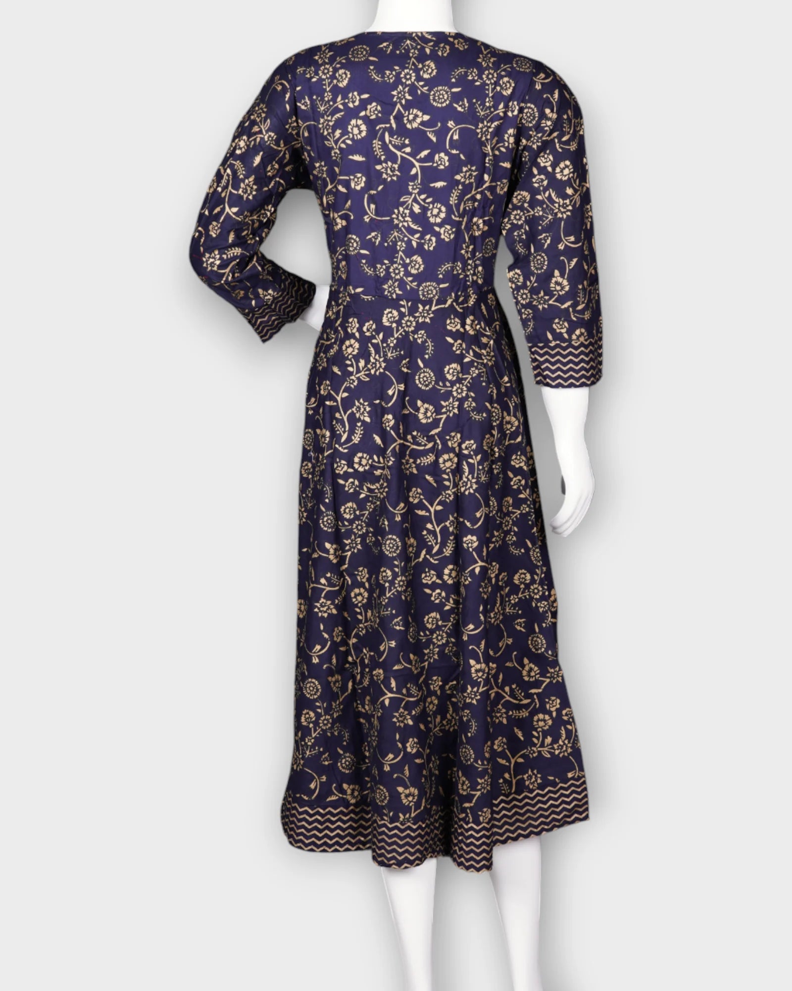 Navy Blue Gold Printed Ethnic Gown