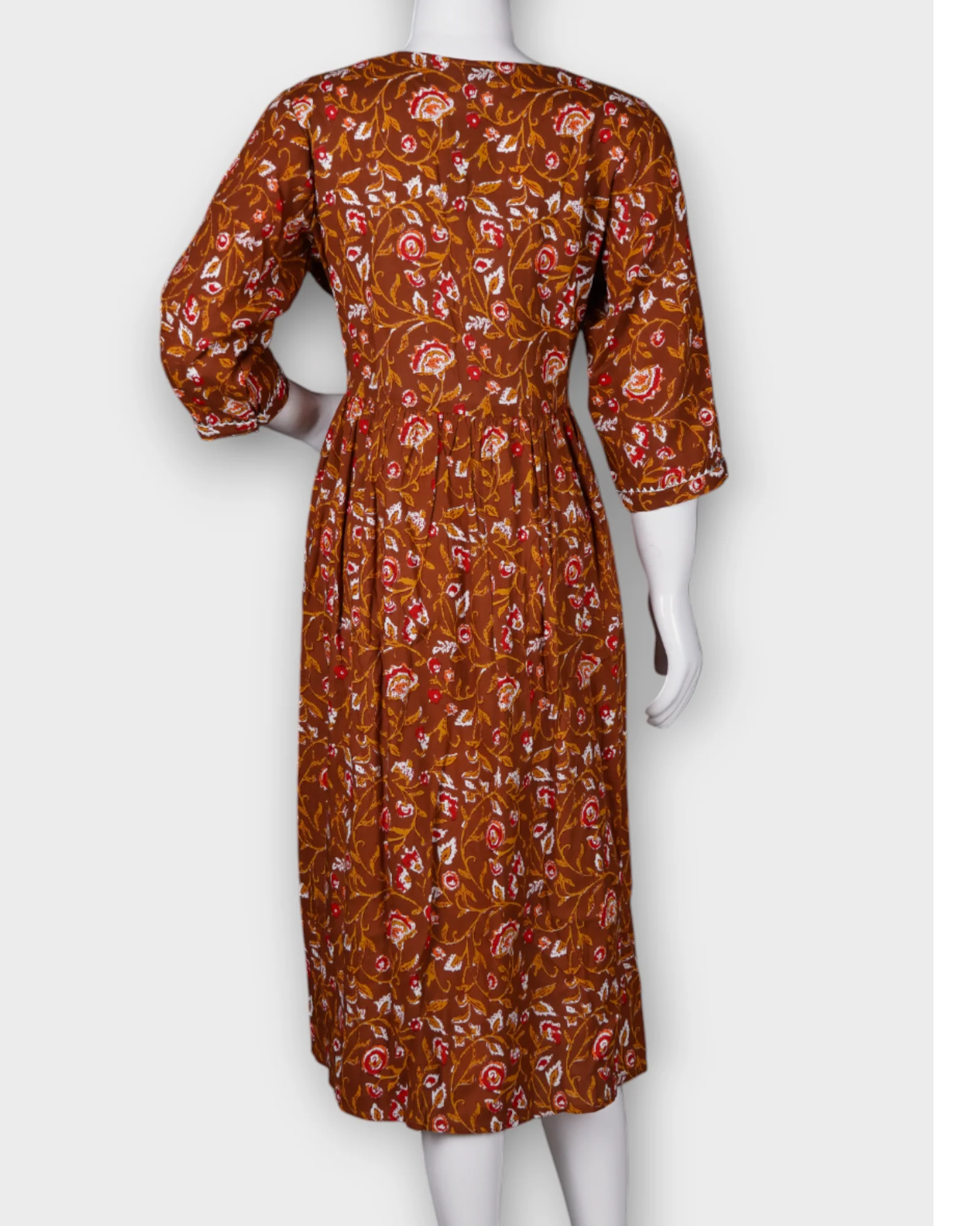 Brown Floral Cotton Ethnic Gown