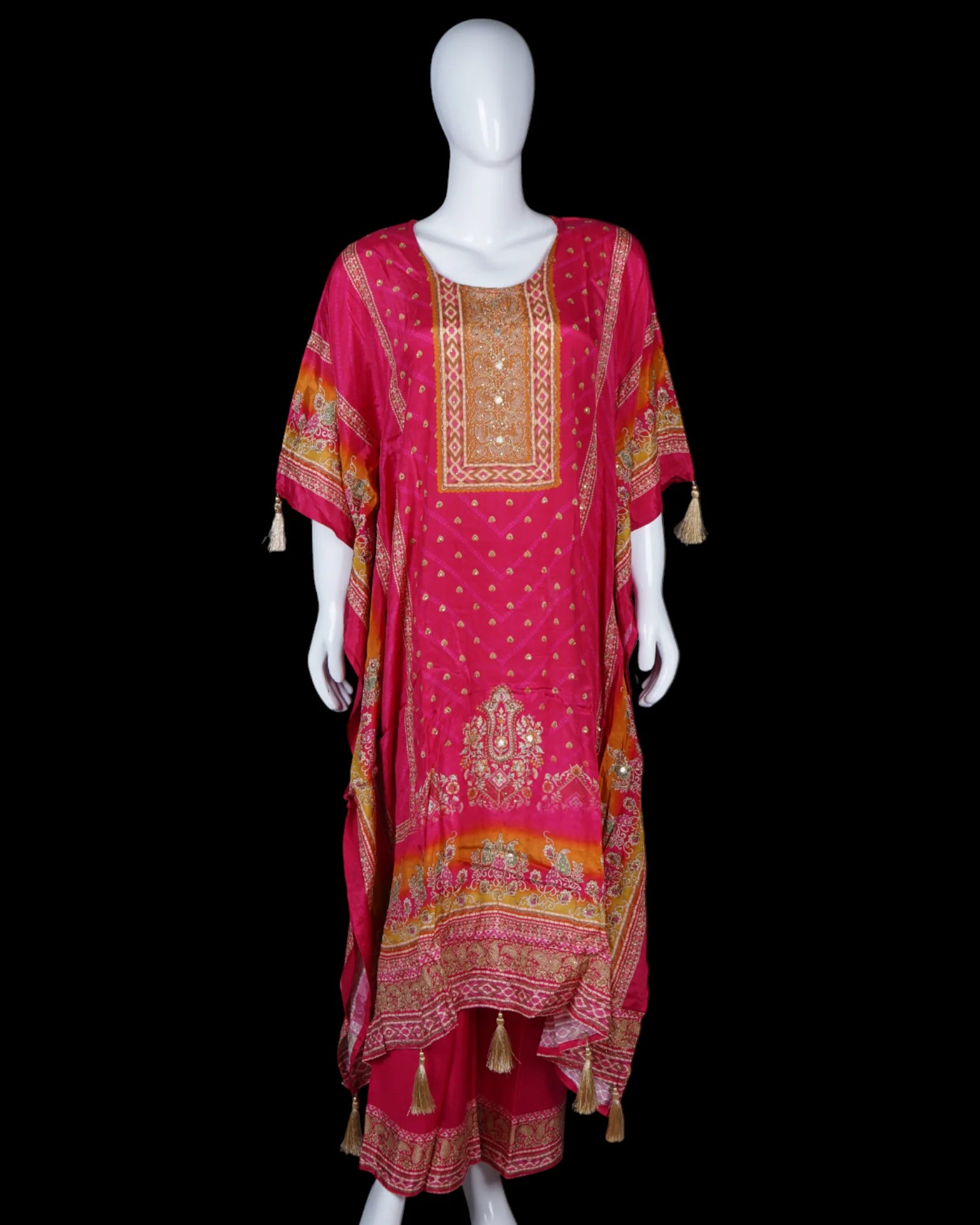 Floral Embroidered Crepe Kaftan