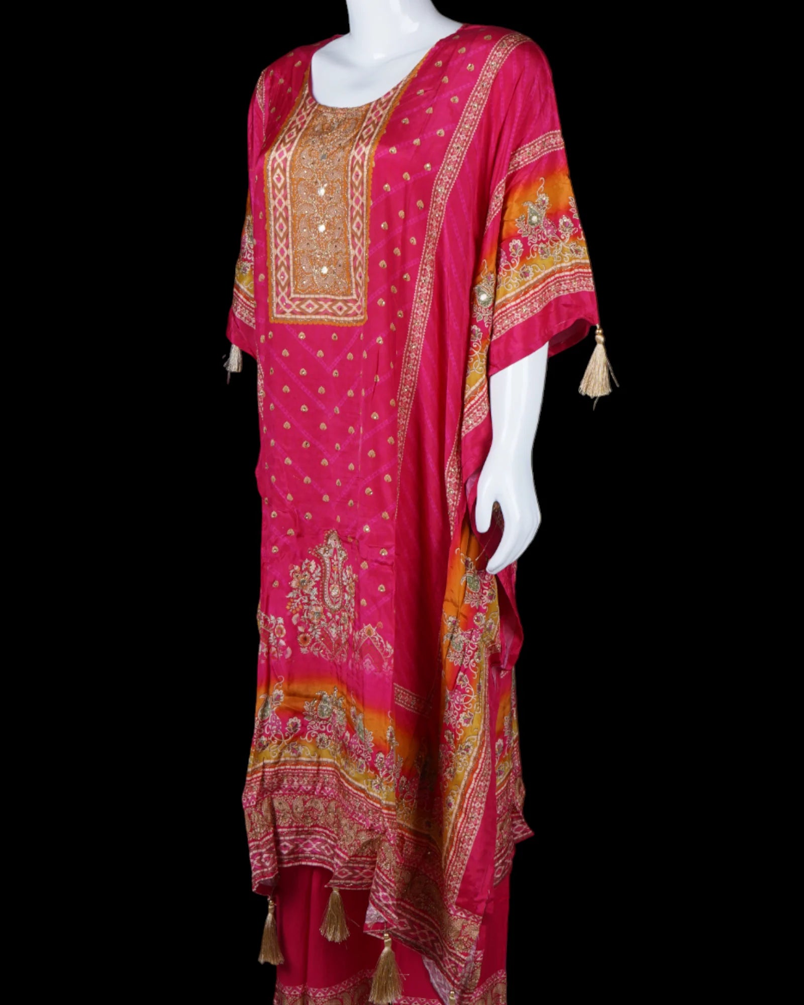 Floral Embroidered Crepe Kaftan