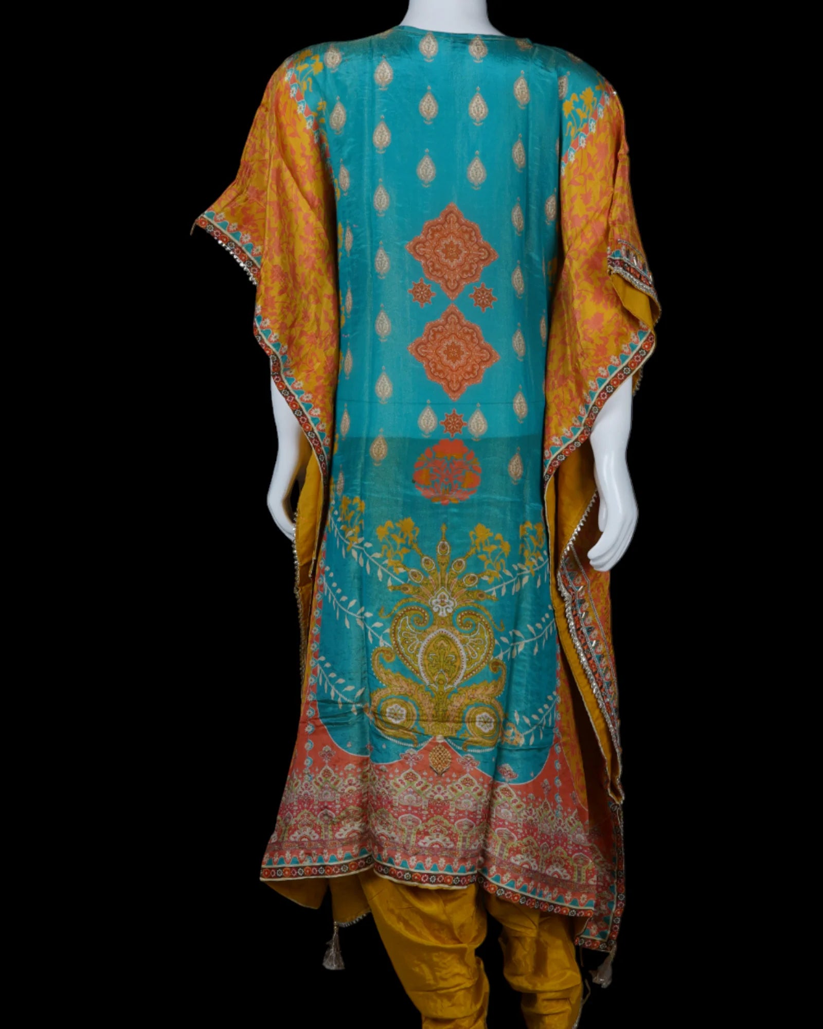 Floral Print Kaftan with Gota Patti Work