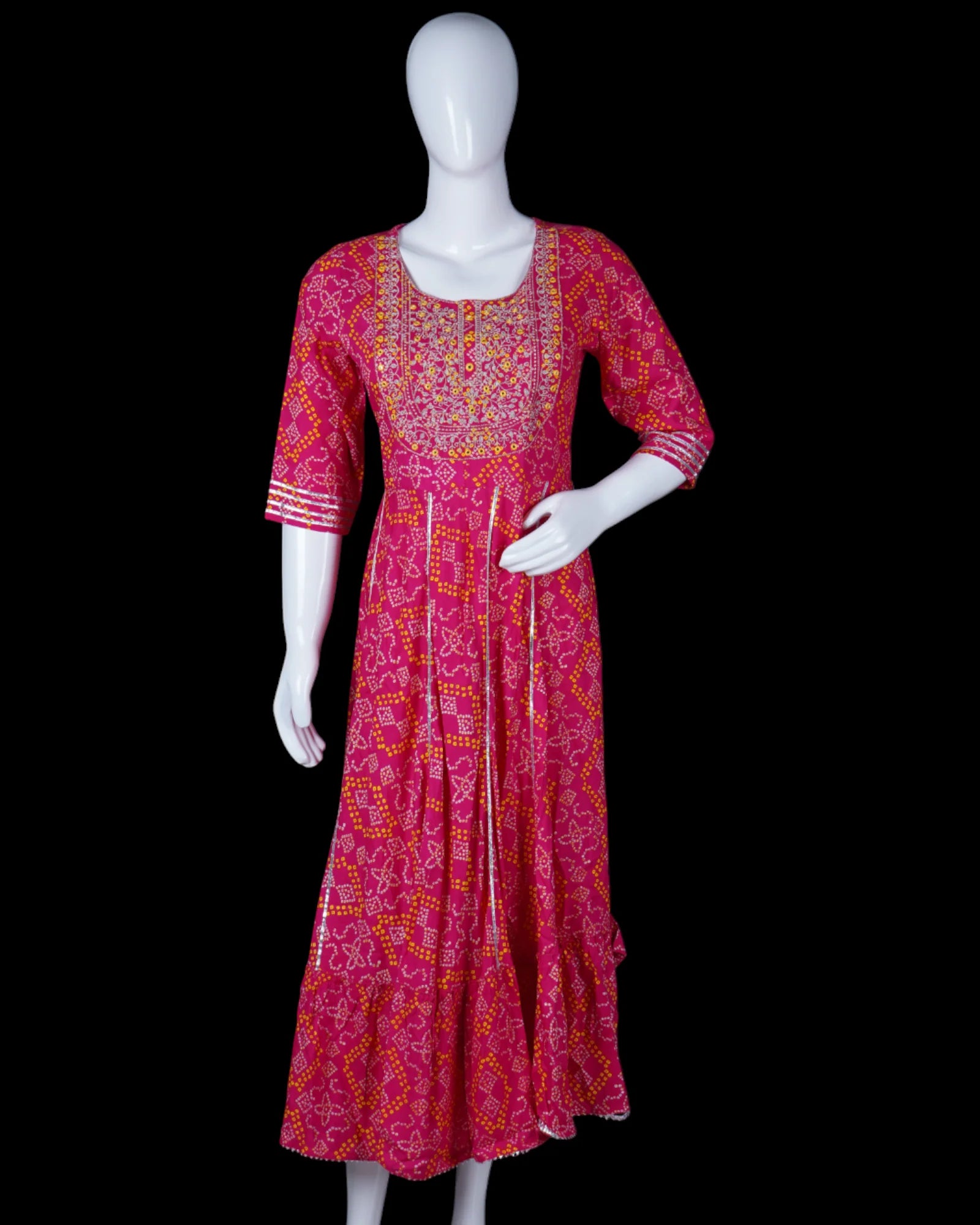 Rani Pink Rayon Gown With Elbow Sleeves