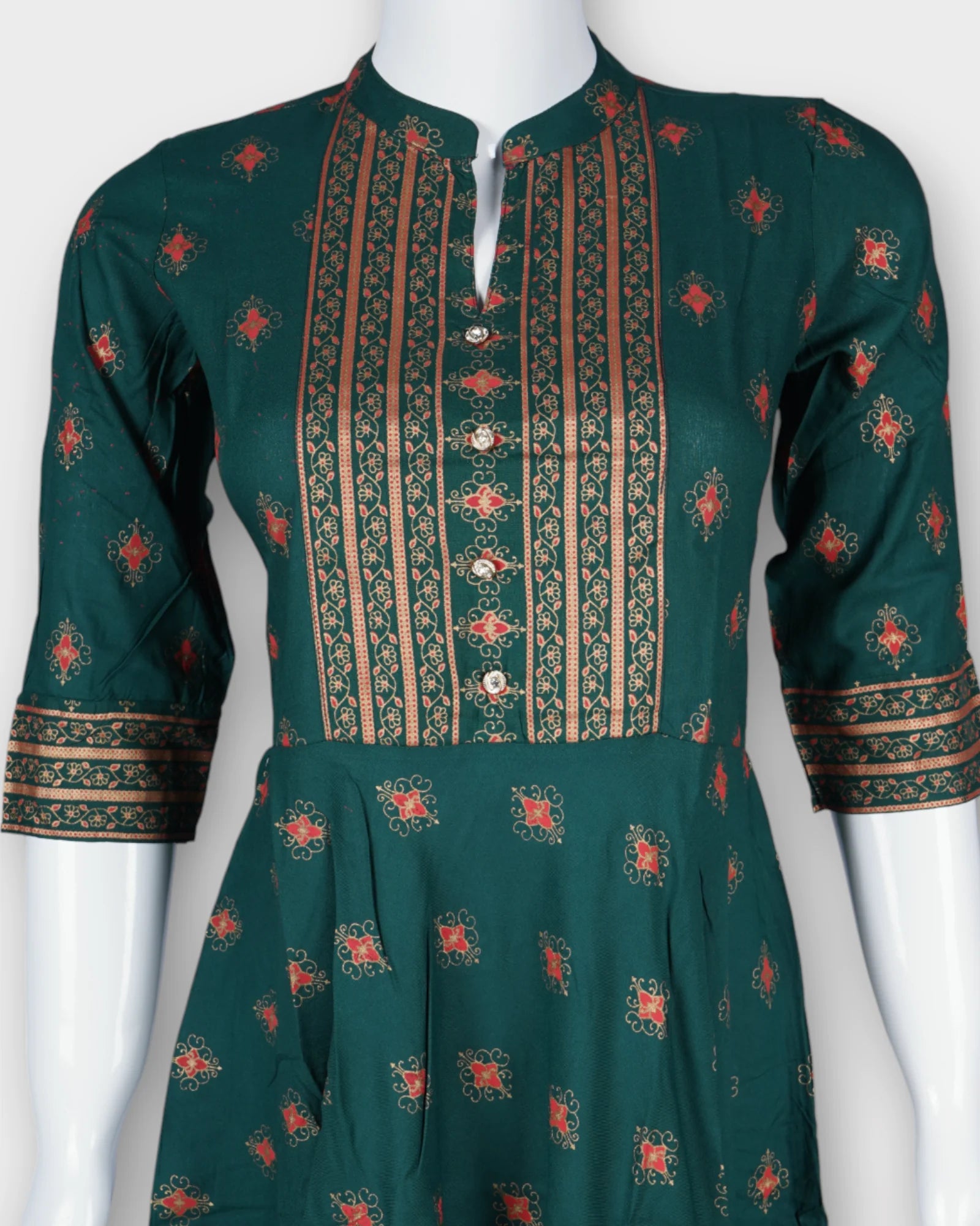 Green Cotton Foil Print Kurthi