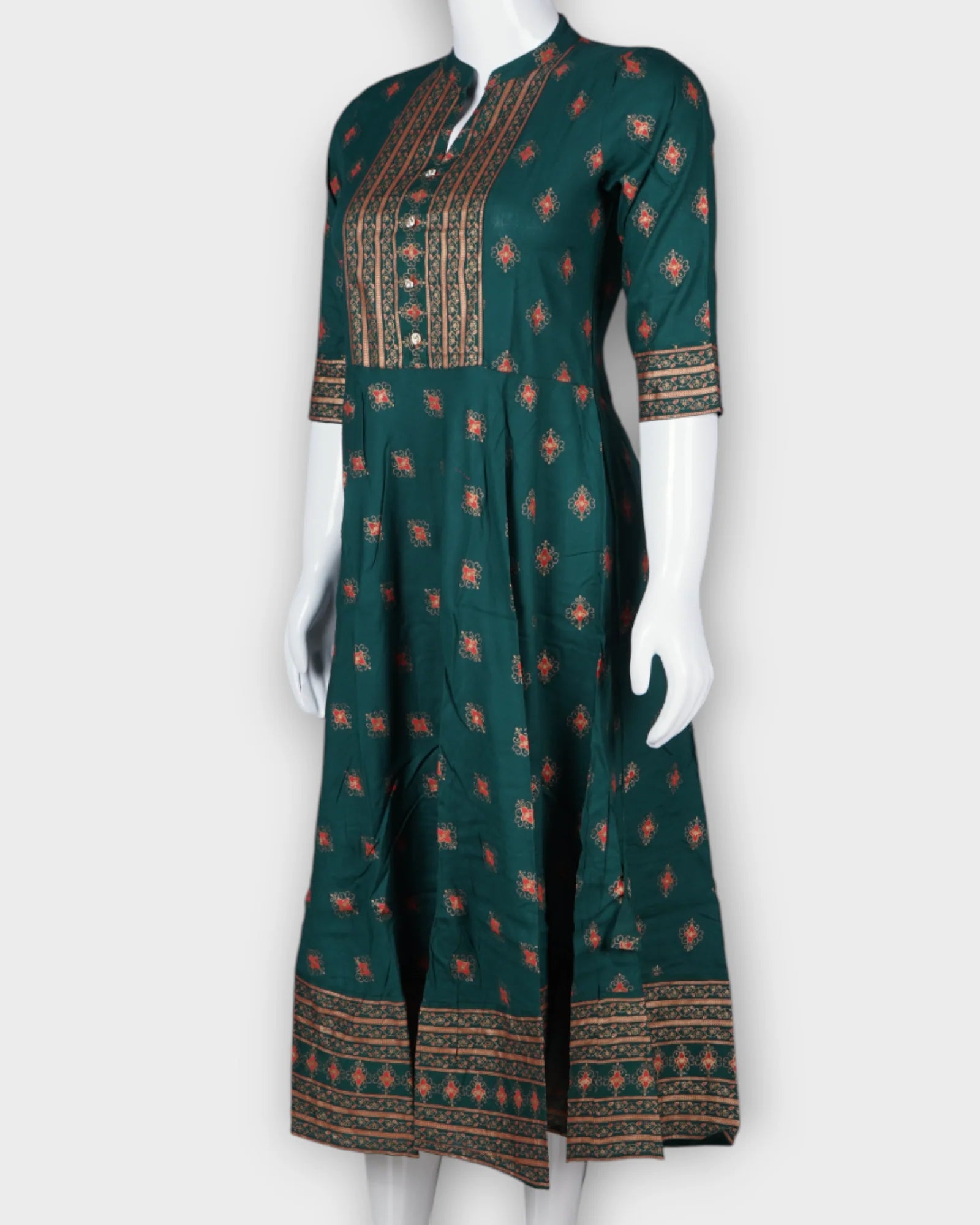 Green Cotton Foil Print Kurthi
