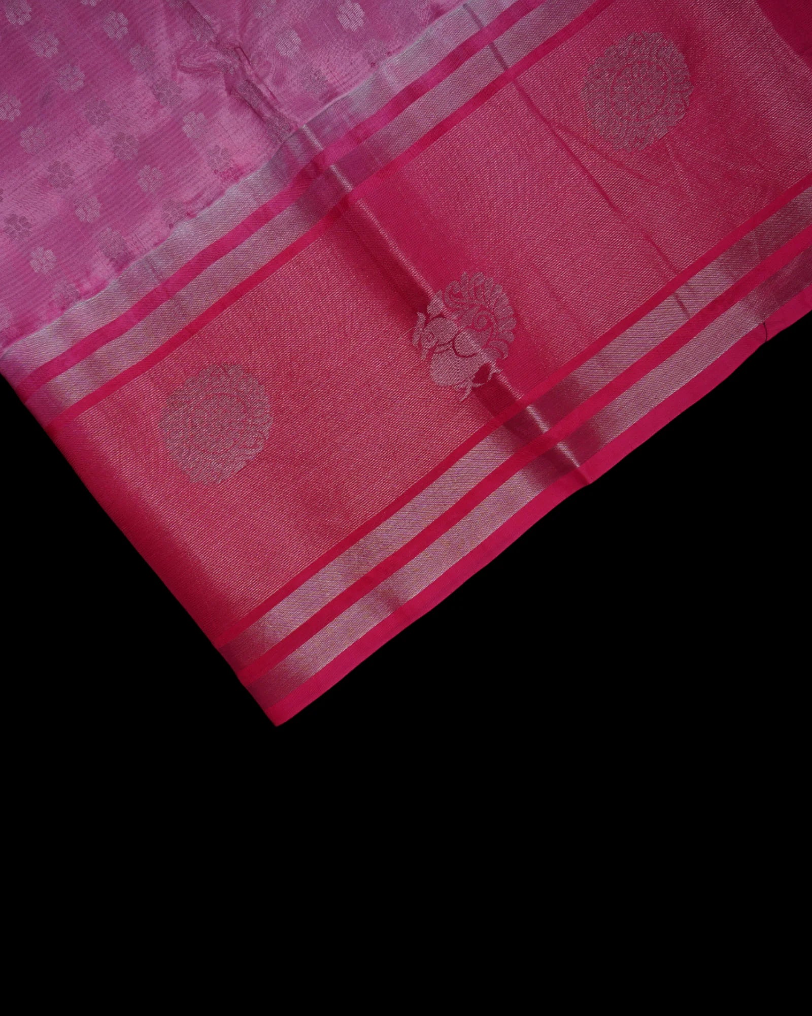 Pink Mangalgiri Pattu Silk Saree With Zari Blossoms