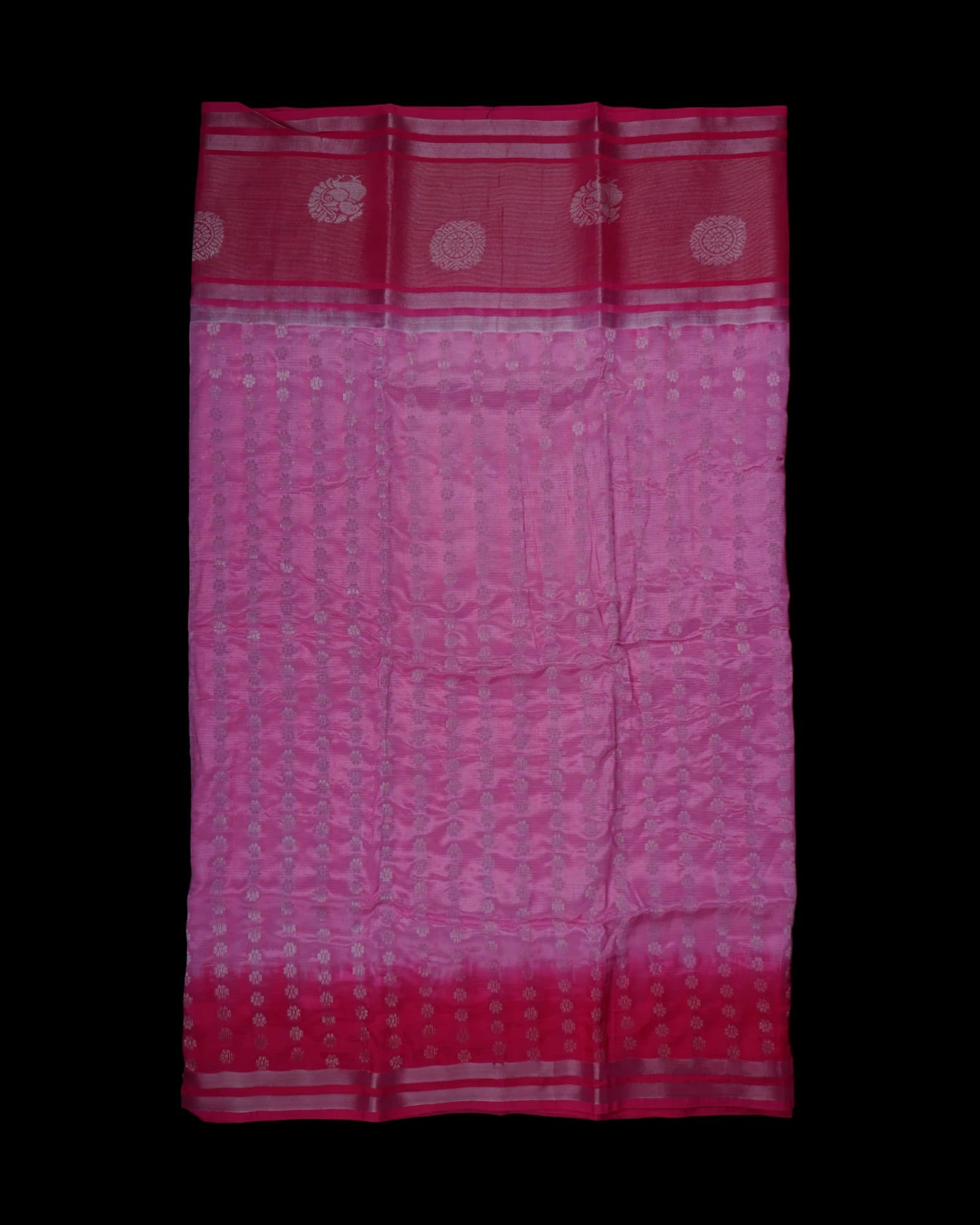 Pink Mangalgiri Pattu Silk Saree With Zari Blossoms
