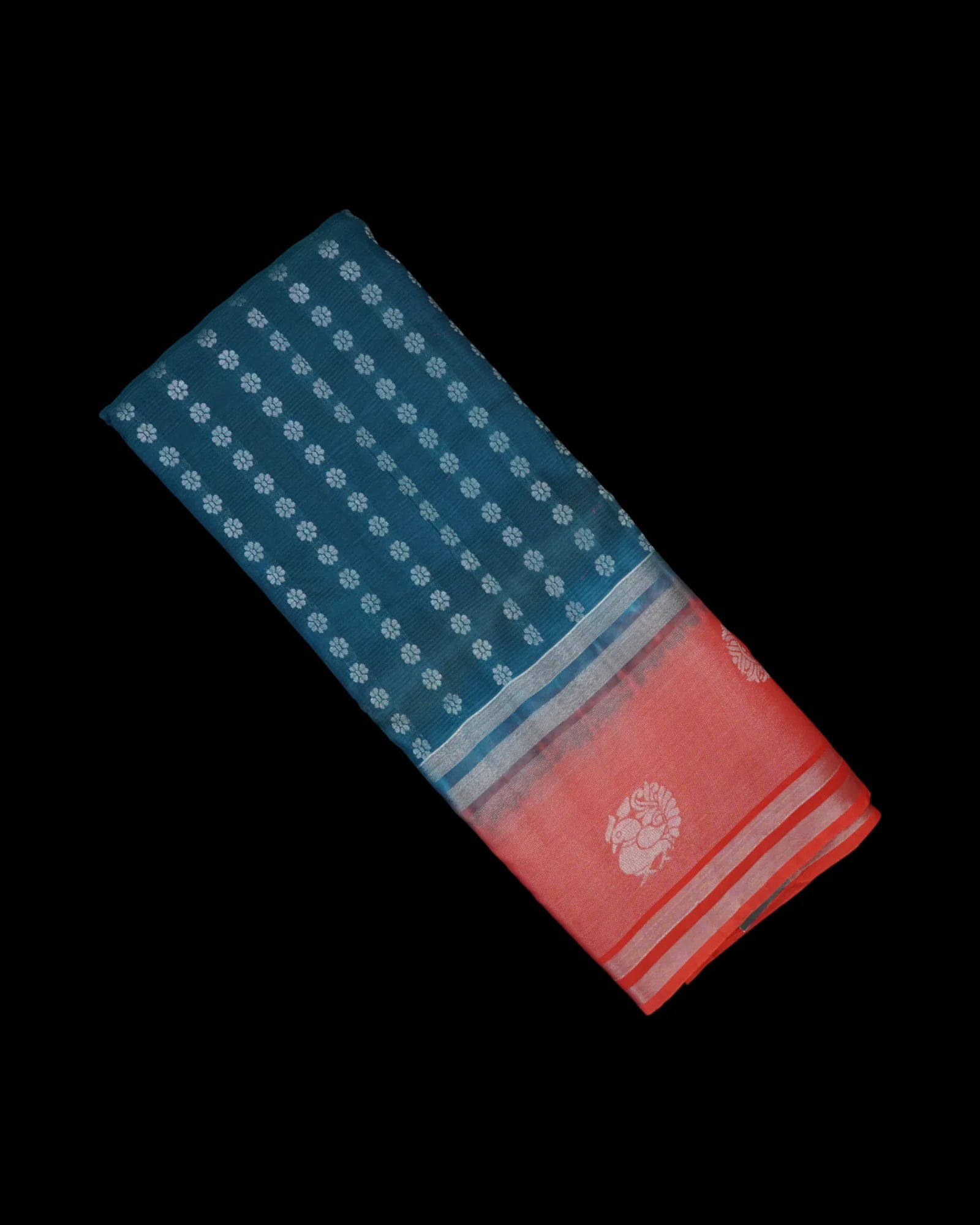 Peacock Blue Mangalgiri Silk Saree Silver Zari
