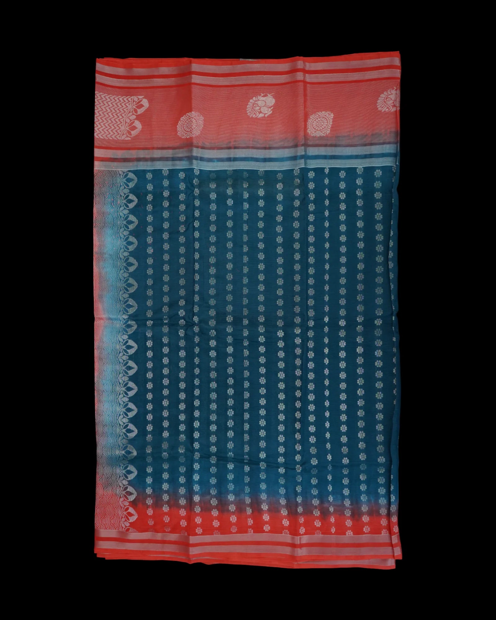 Peacock Blue Mangalgiri Silk Saree Silver Zari