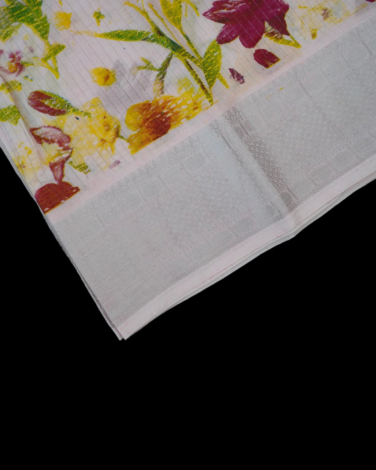 Peach Pink Mangalgiri Silk Saree Silver Checks