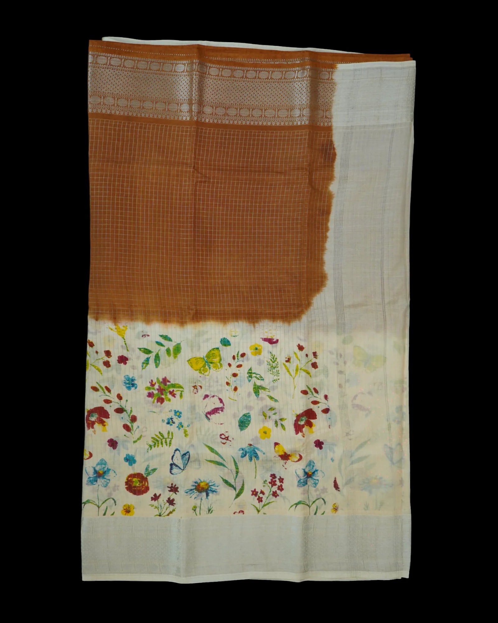 Cream Mangalgiri Pattu Saree With Silver Checks