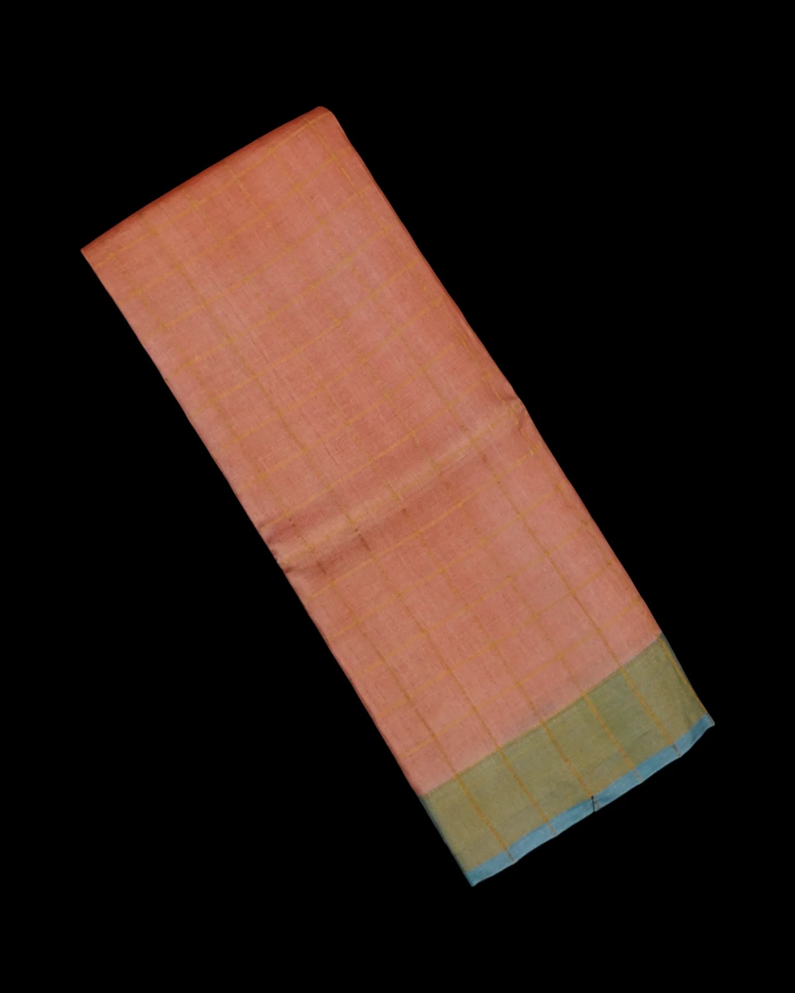 Peach Mangalgiri Silk Saree With Gold Zari Checks