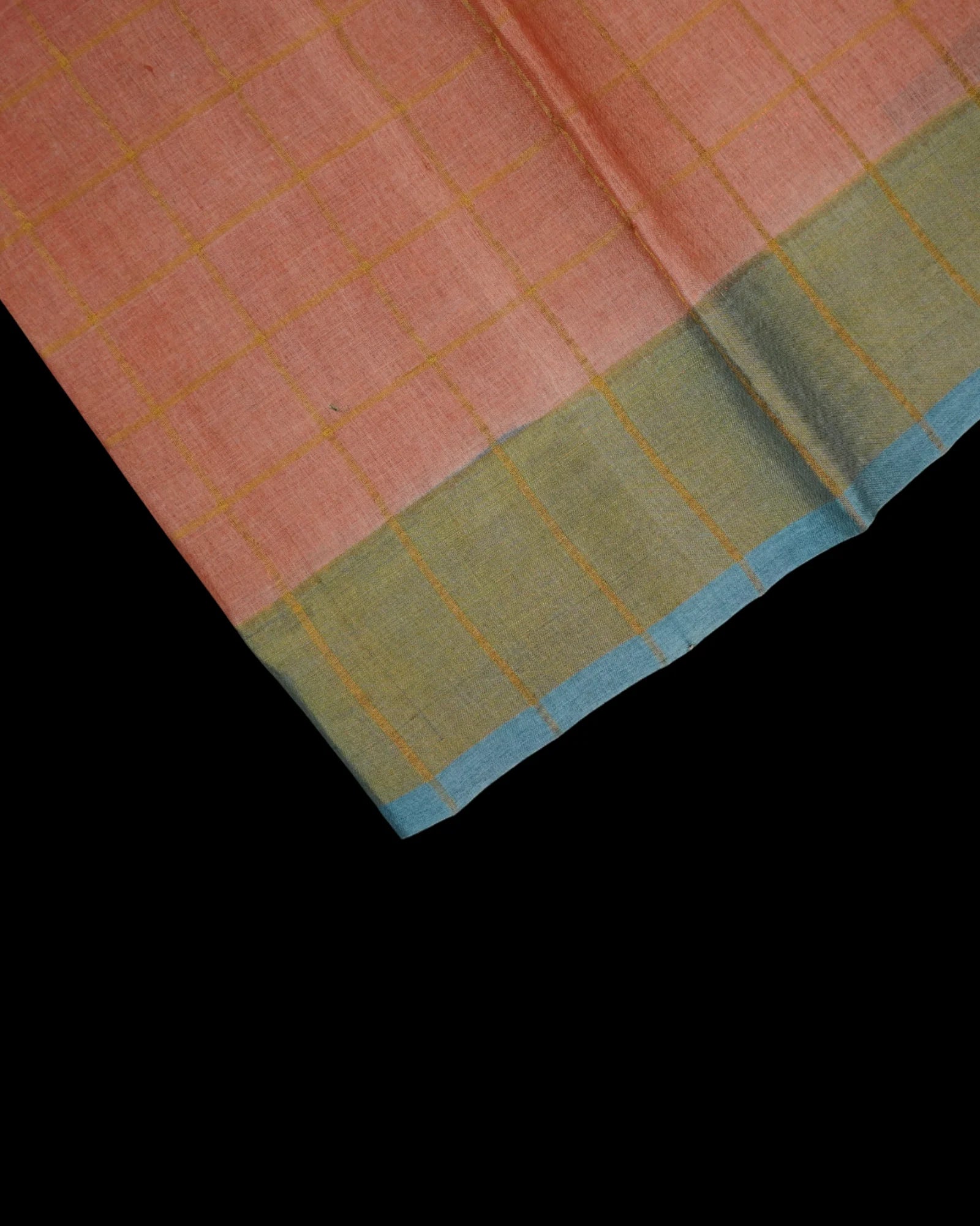 Peach Mangalgiri Silk Saree With Gold Zari Checks