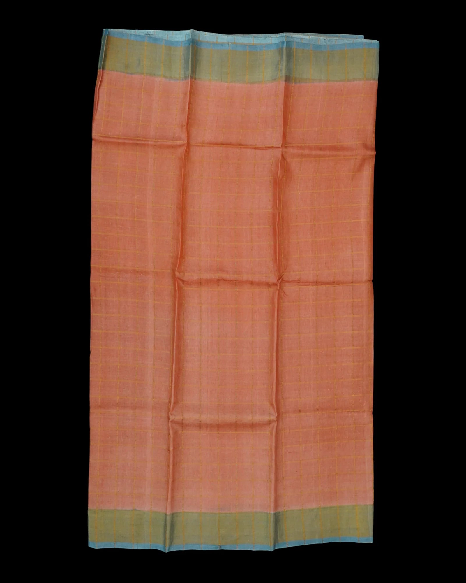 Peach Mangalgiri Silk Saree With Gold Zari Checks