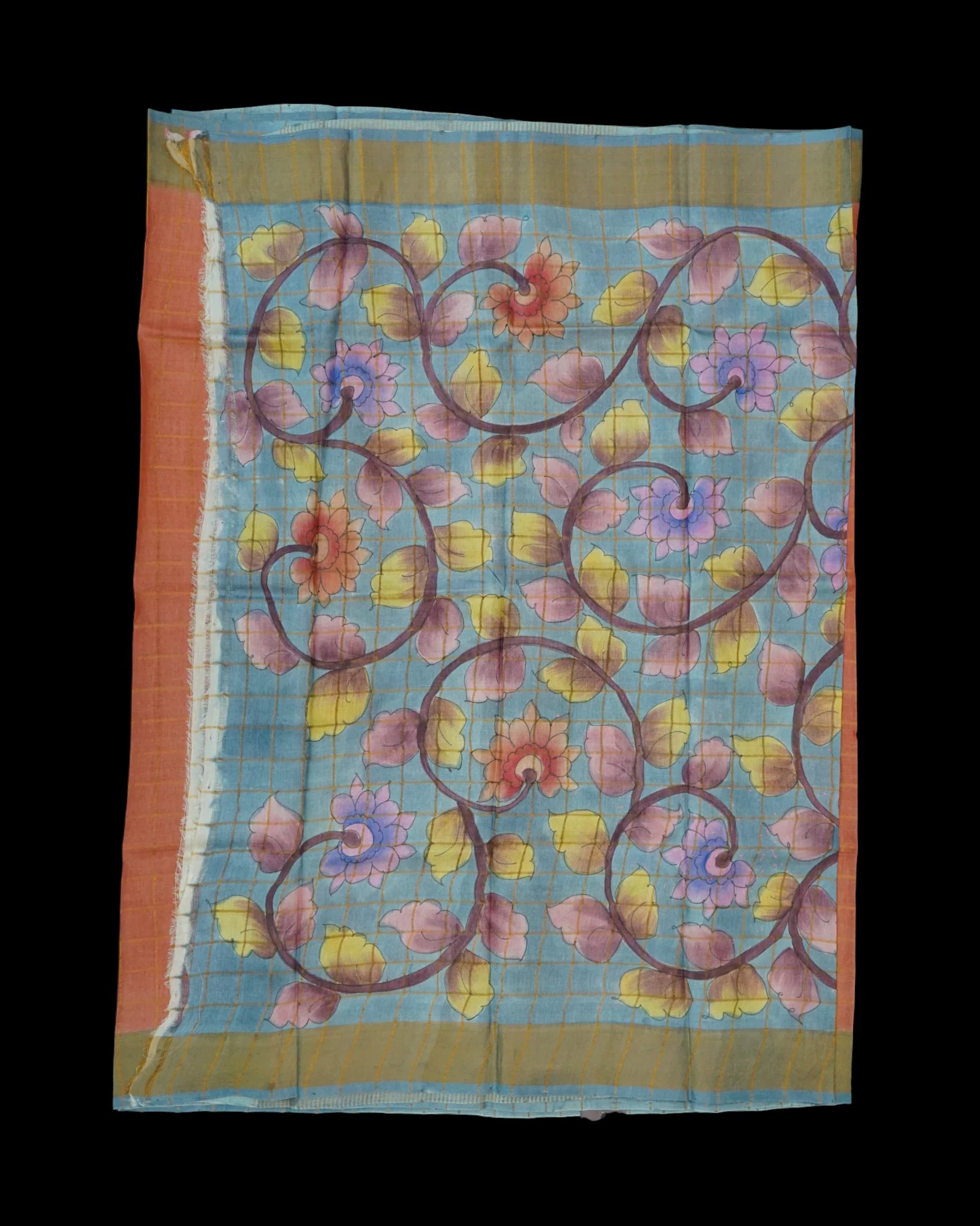 Peach Mangalgiri Silk Saree With Gold Zari Checks