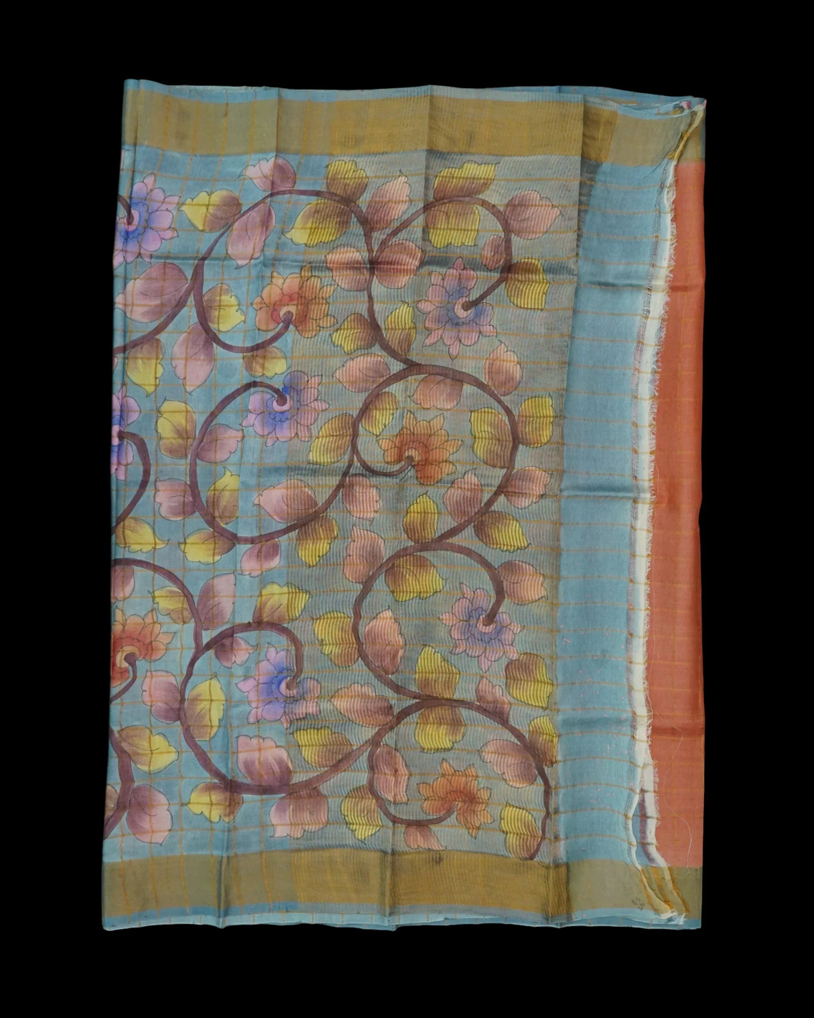 Peach Mangalgiri Silk Saree With Gold Zari Checks