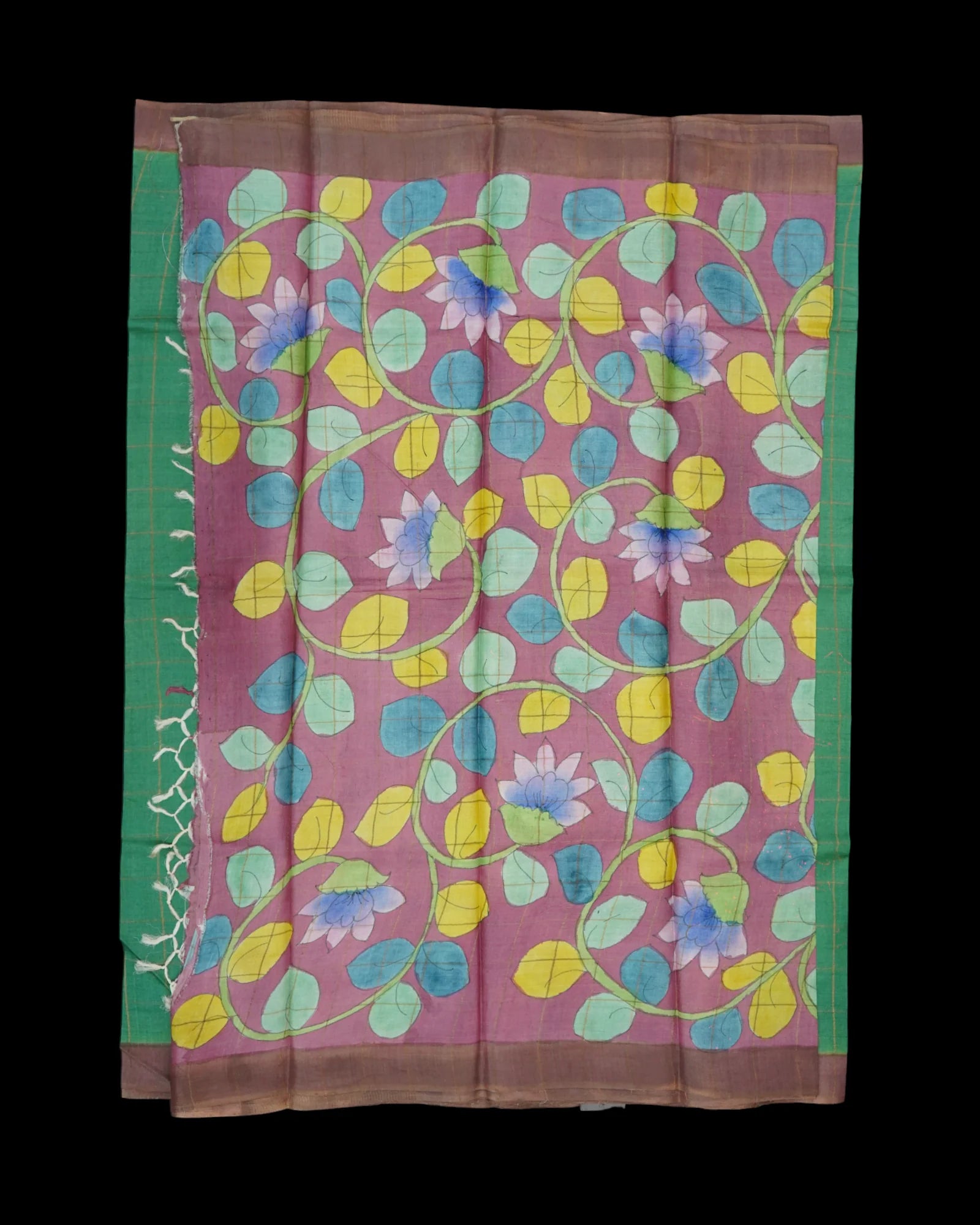 Green Mangalgiri Silk Saree Gold Zari Checks