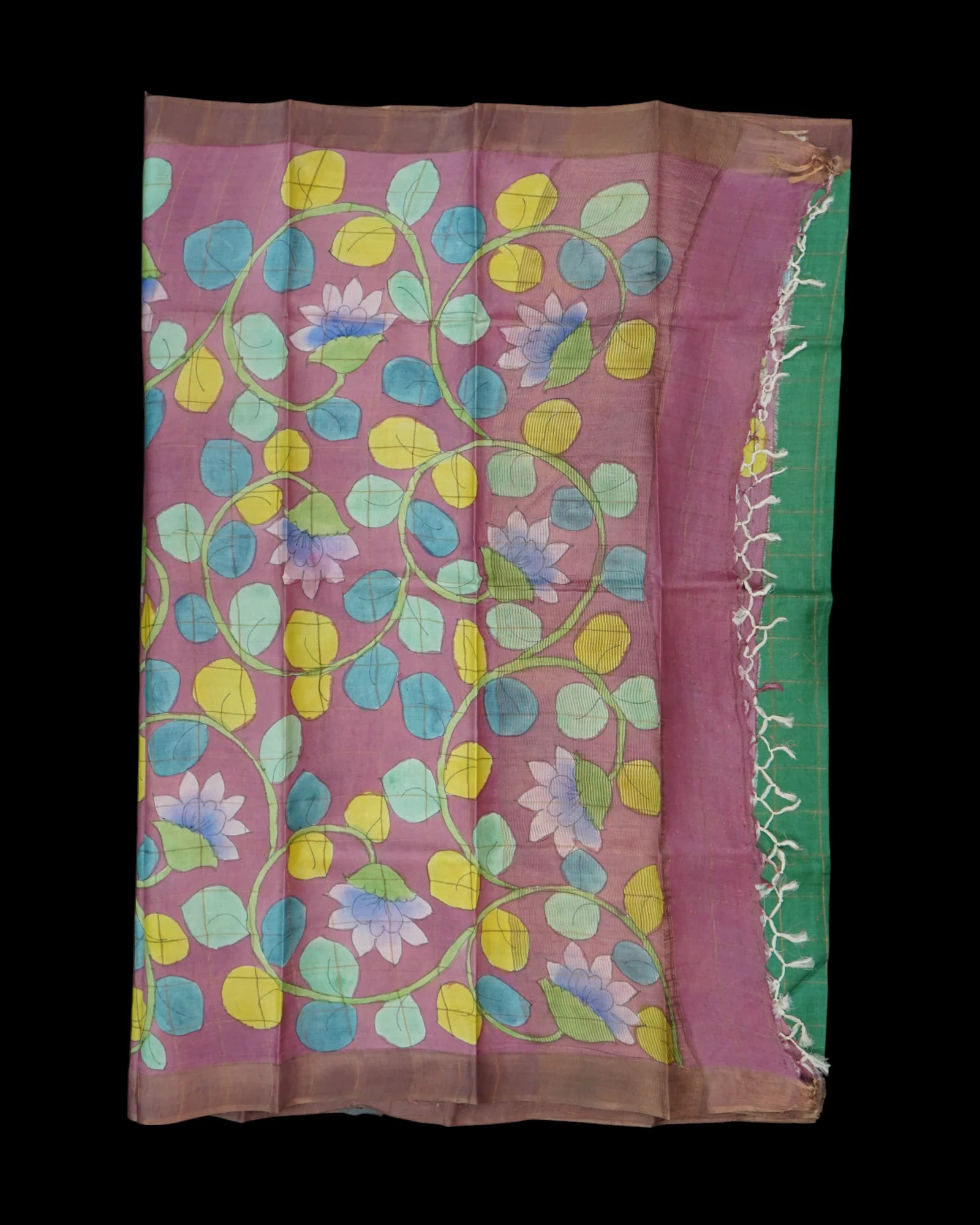 Green Mangalgiri Silk Saree Gold Zari Checks