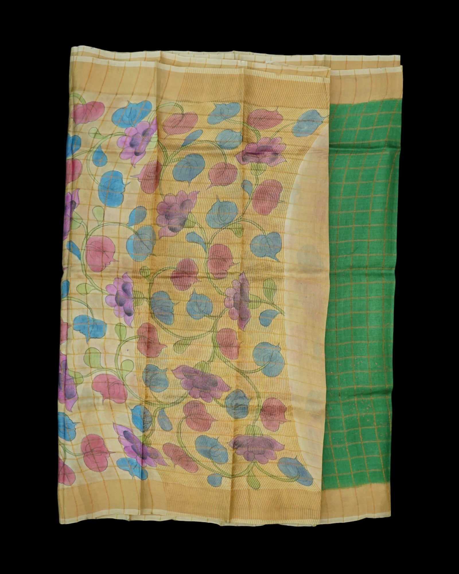 Green Mangalgiri Silk Saree With Gold Zari Checks