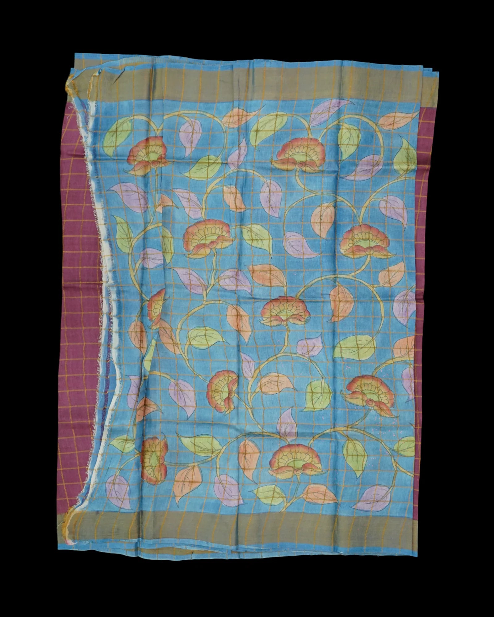 Floral Printed Dark Pink Mangalgiri Silk Saree