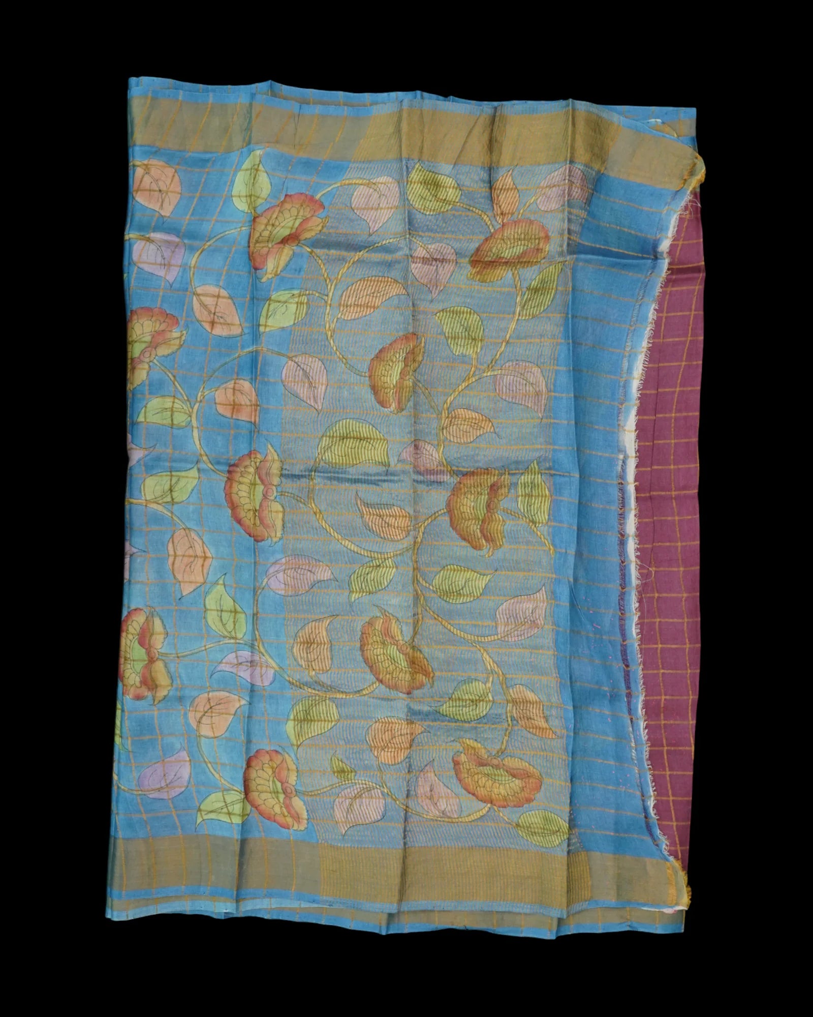 Floral Printed Dark Pink Mangalgiri Silk Saree