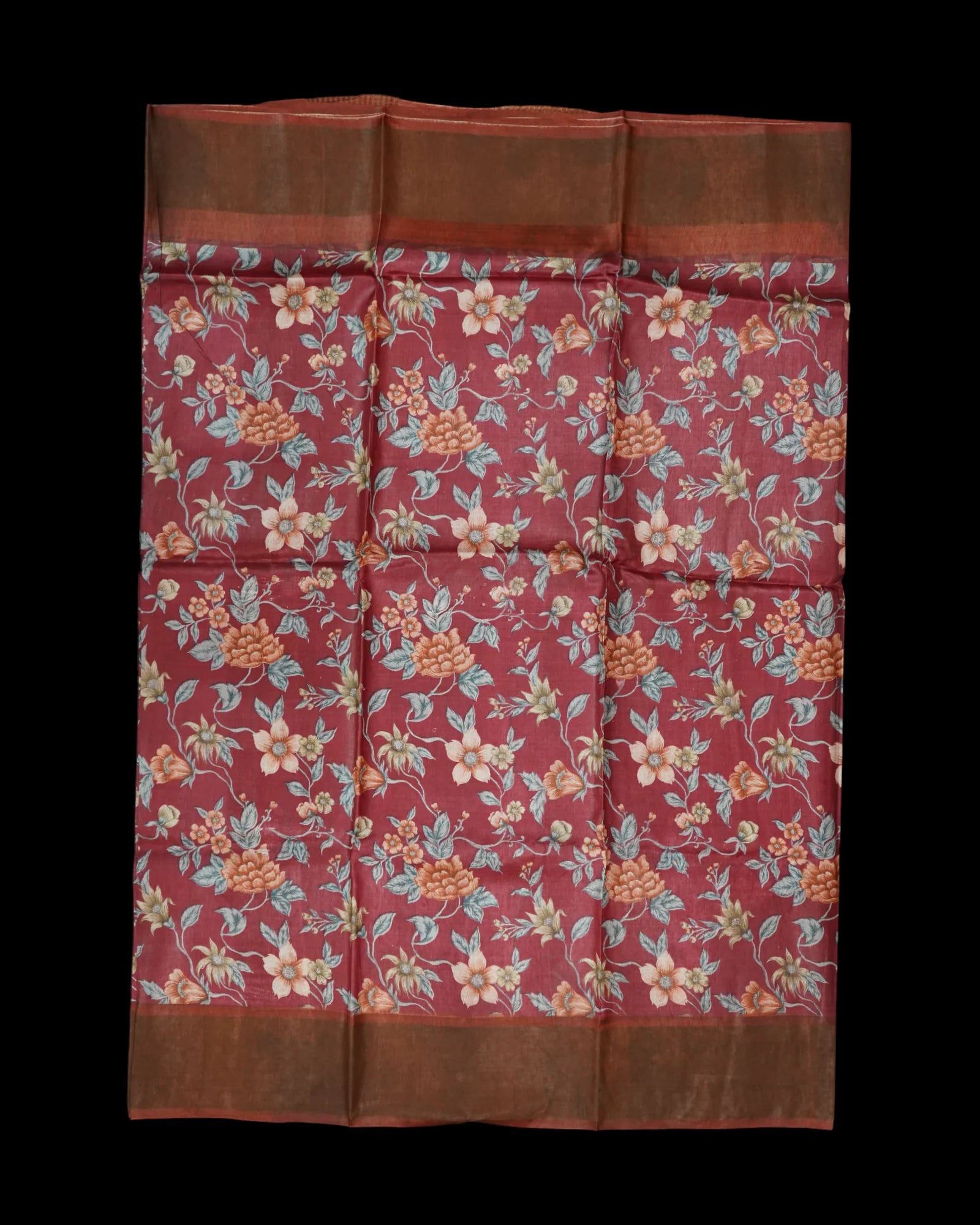 Floral Print Mangalgiri Tussar Silk Saree