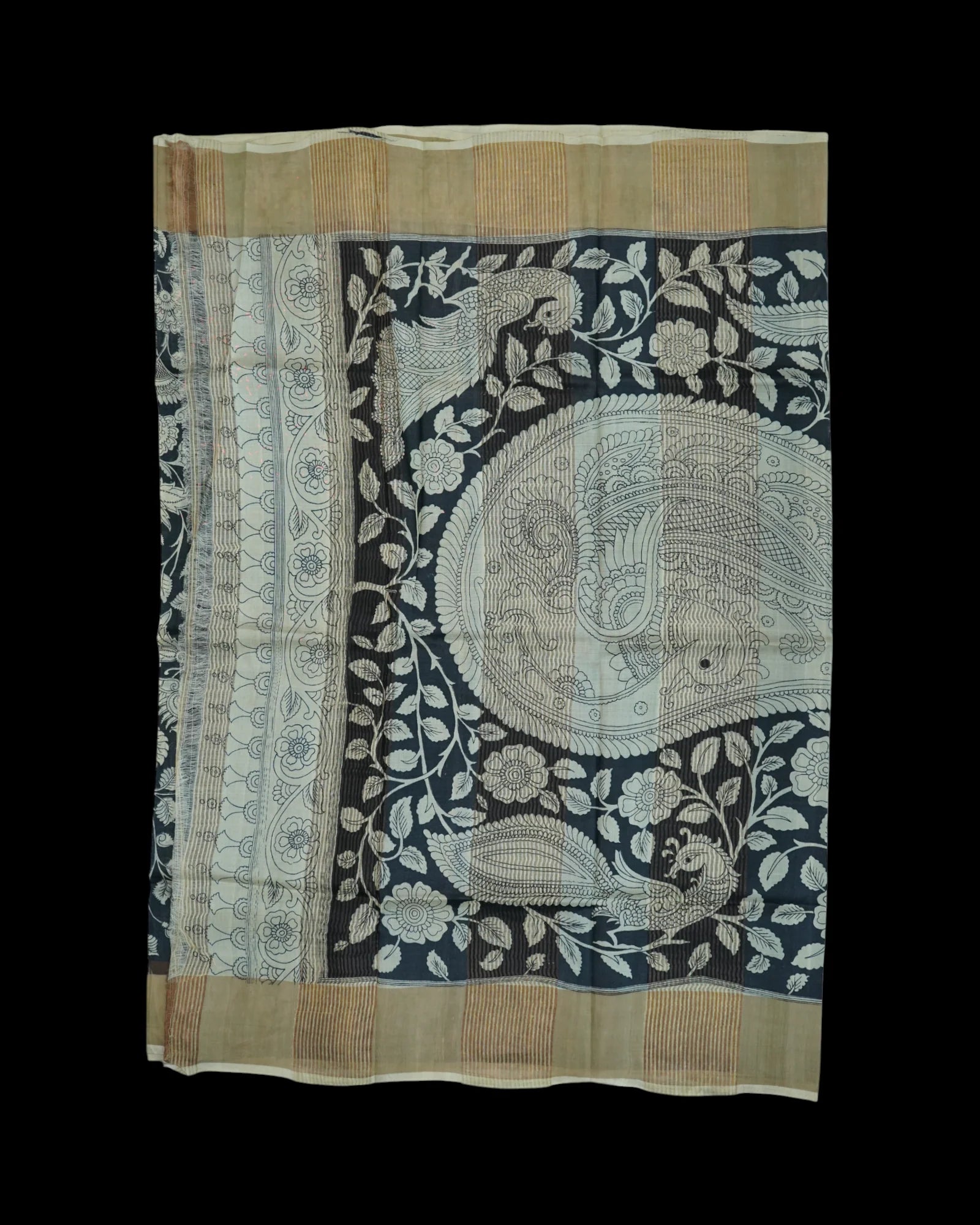 Black Tussar Mangalgiri Silk Saree
