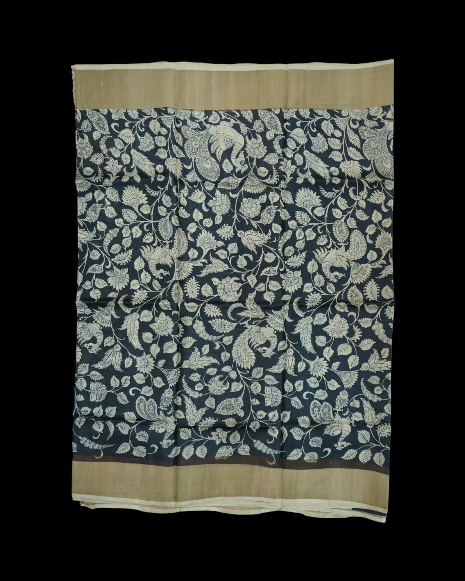 Black Tussar Mangalgiri Silk Saree