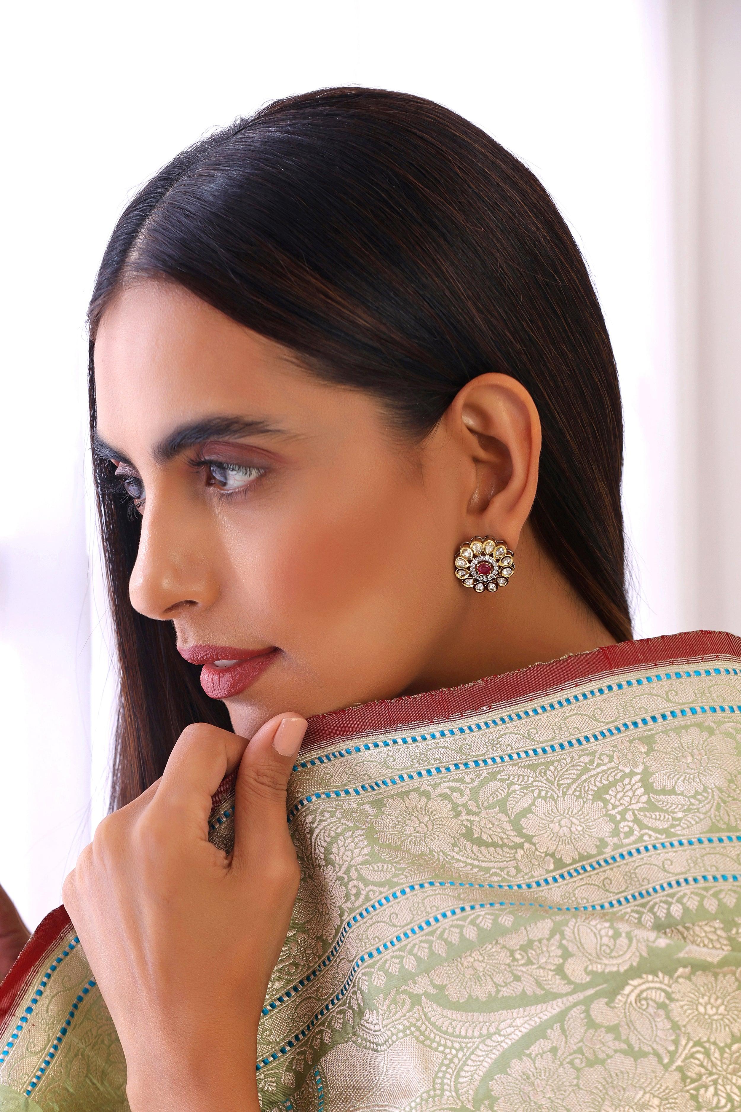 Luminous Luxe Red Polki Studs - Dyulokha