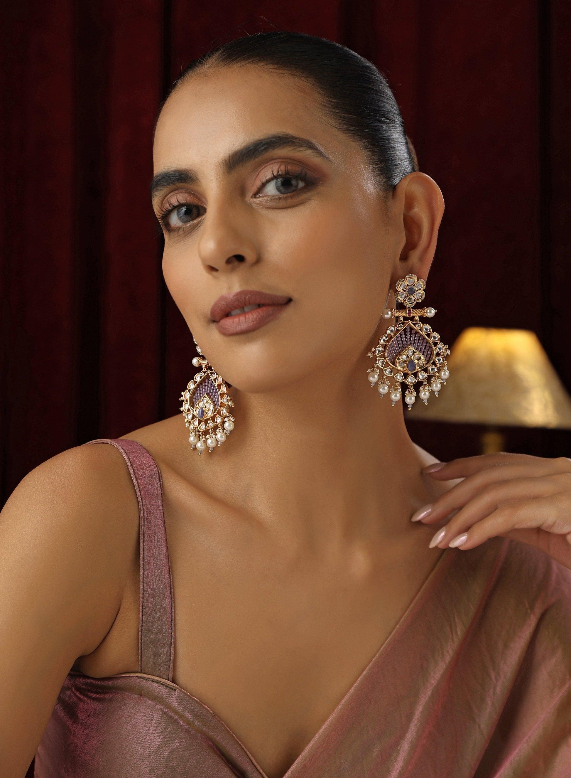 Lilac Lumière Lavender Polki Danglers - Dyulokha