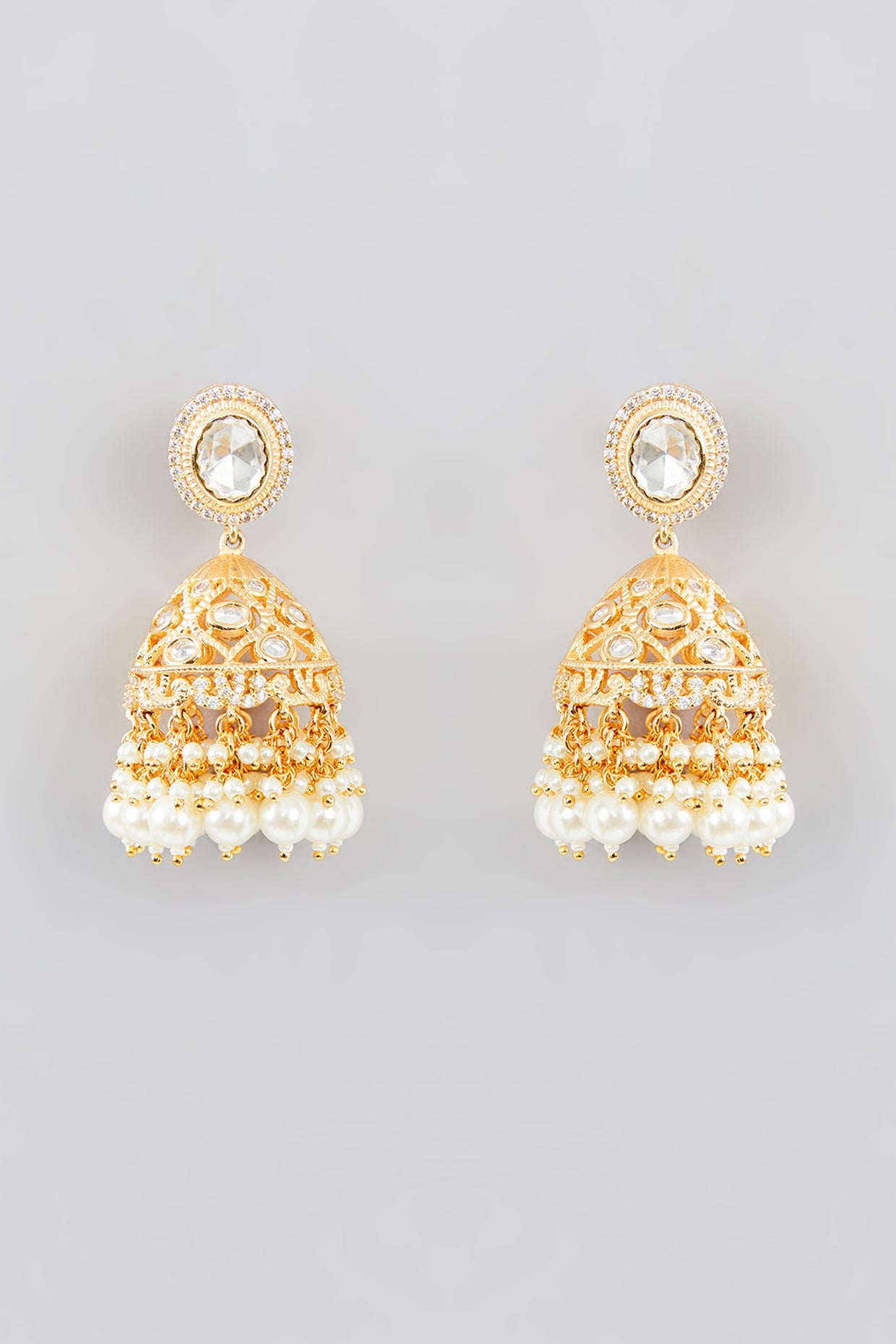 Elegant Gold and White Kundan Pearl Necklace Set