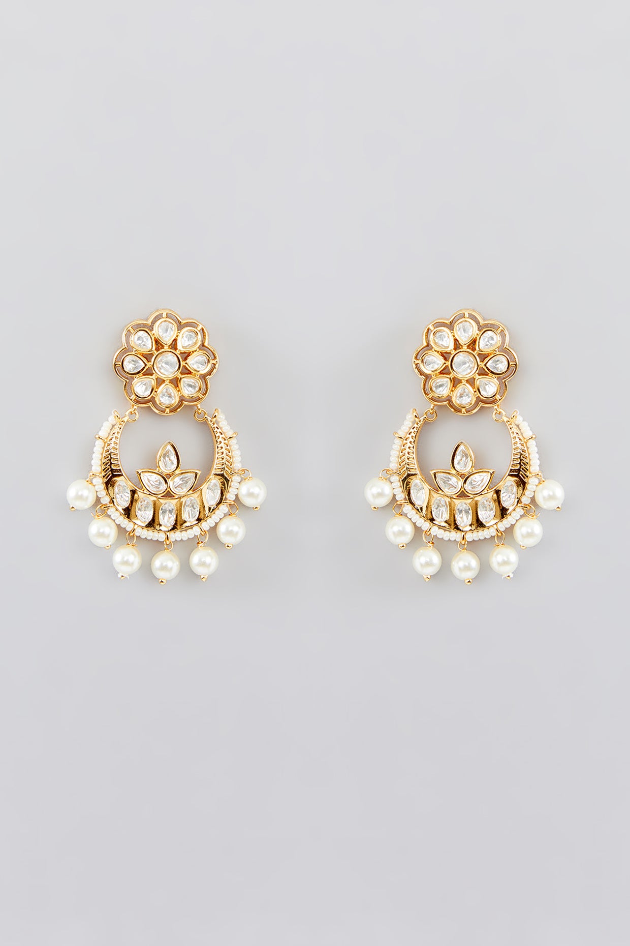 Moon-Shaped Kundan & Pearl Gold Necklace