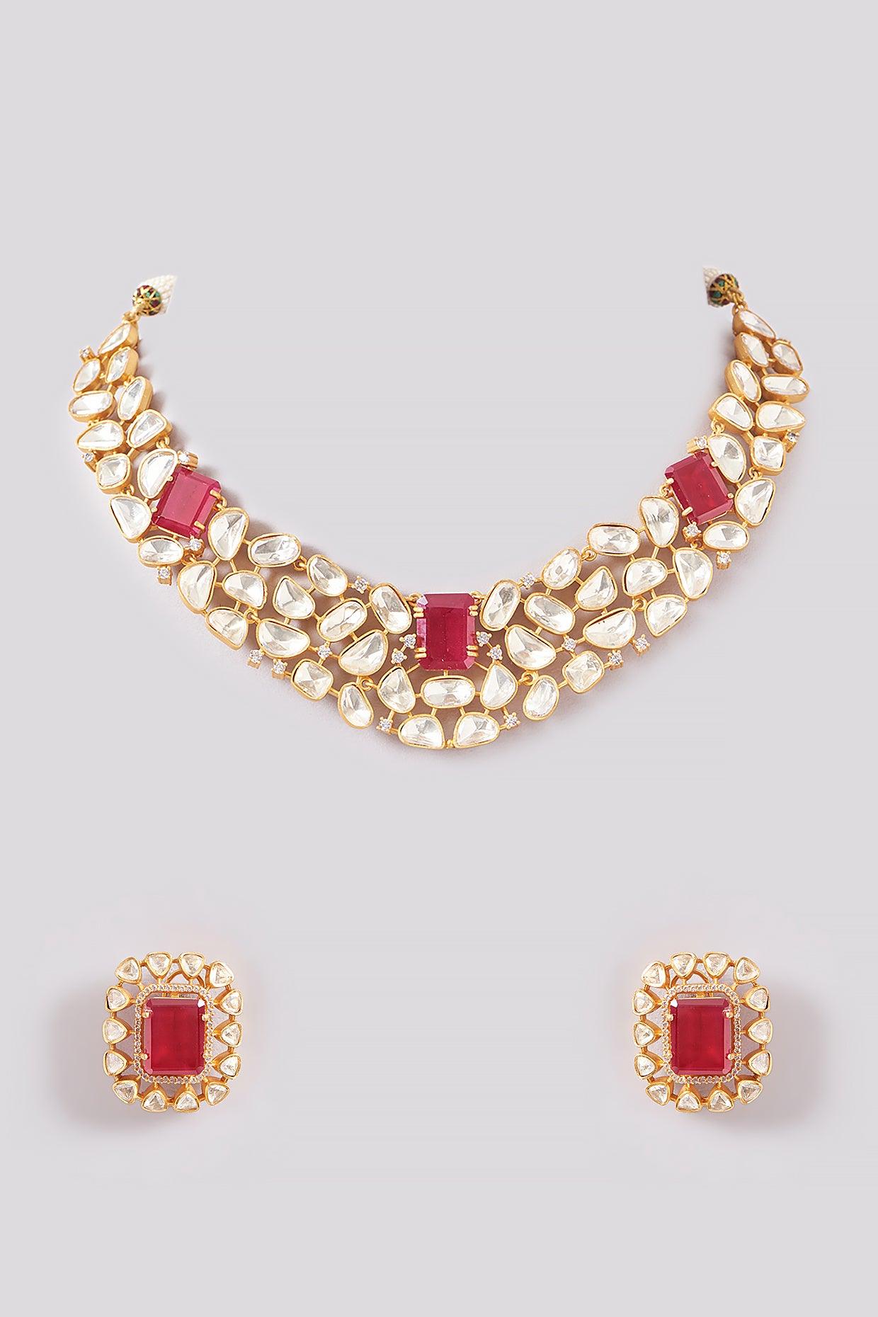 Radiant Ruby Kundan Necklace Set - Dyulokha