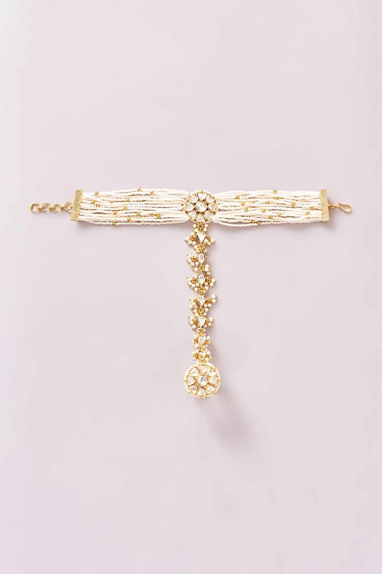 Pearl Adorned Kundan Hathphool - Dyulokha