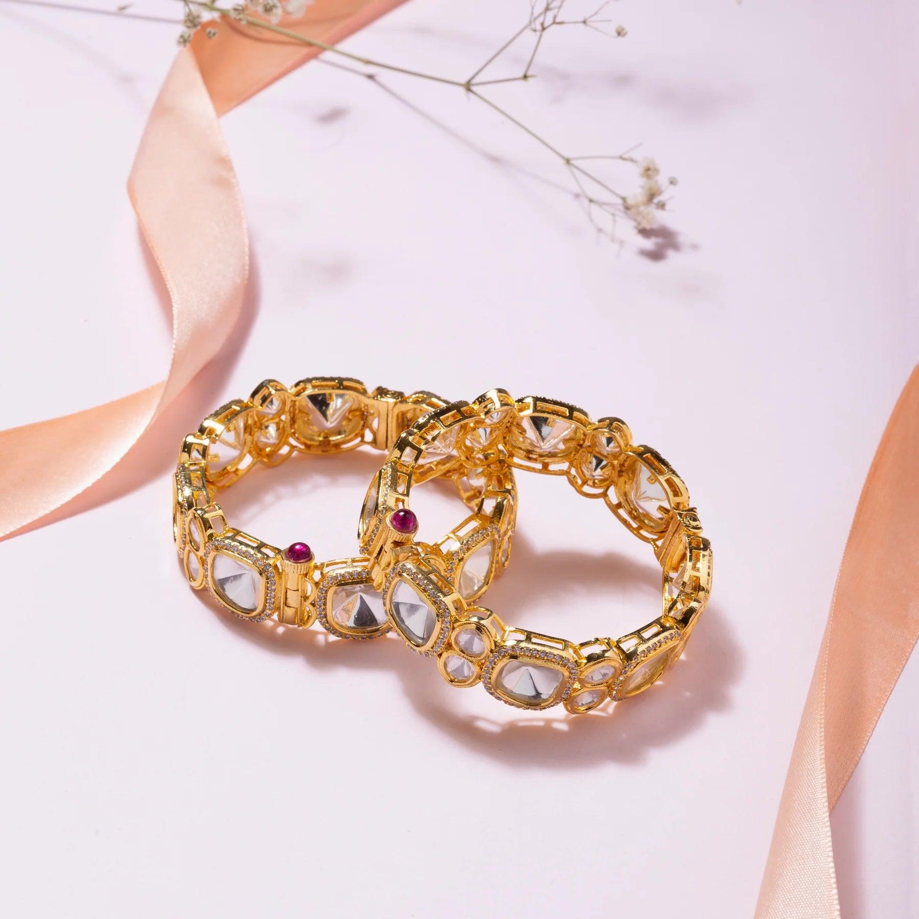 Dazzling Fusion Polki Diamond Bangles - Dyulokha