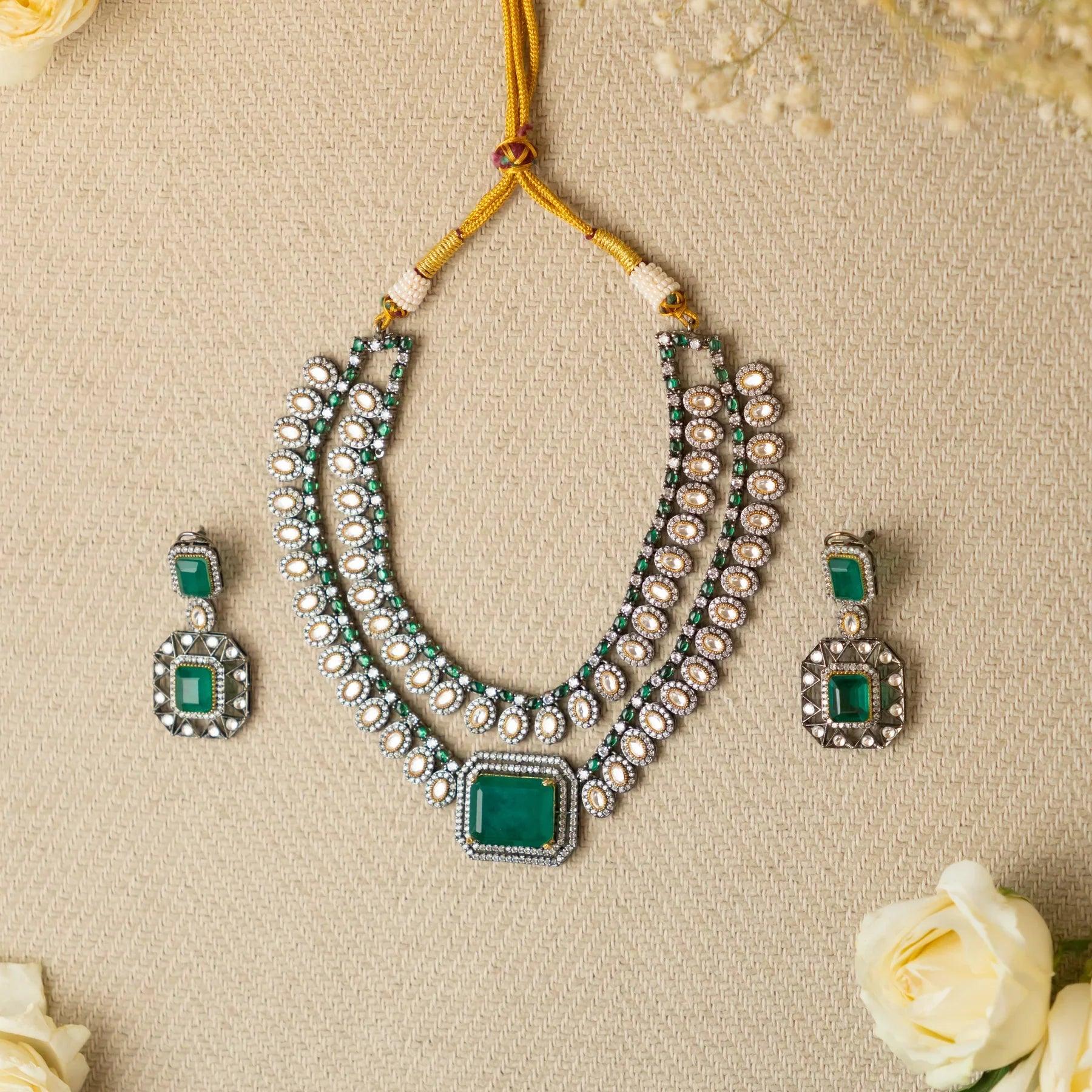 Emerald Majesty Victorian Polki Set - Dyulokha