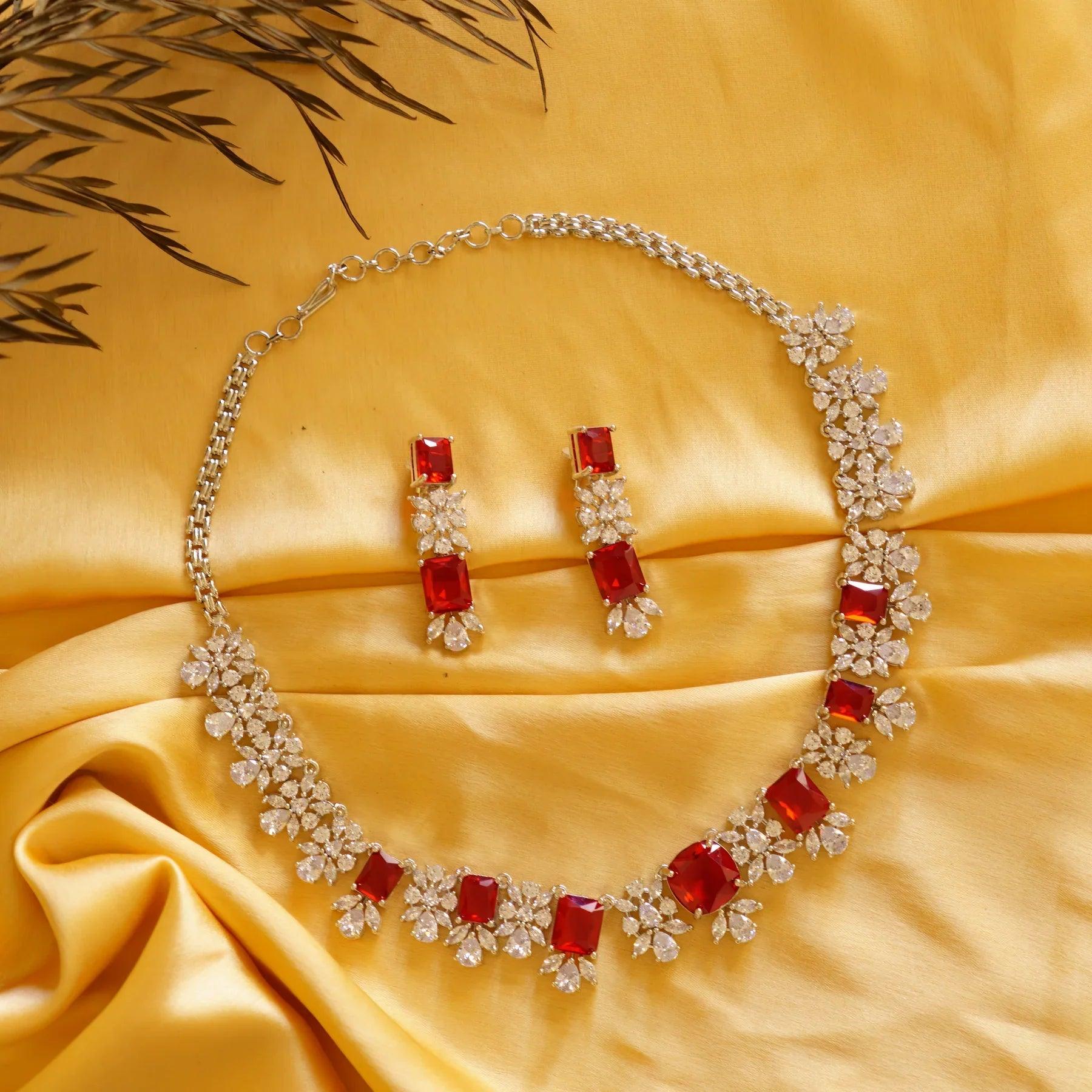 Ruby Elegance Diamond Necklace Set - Dyulokha