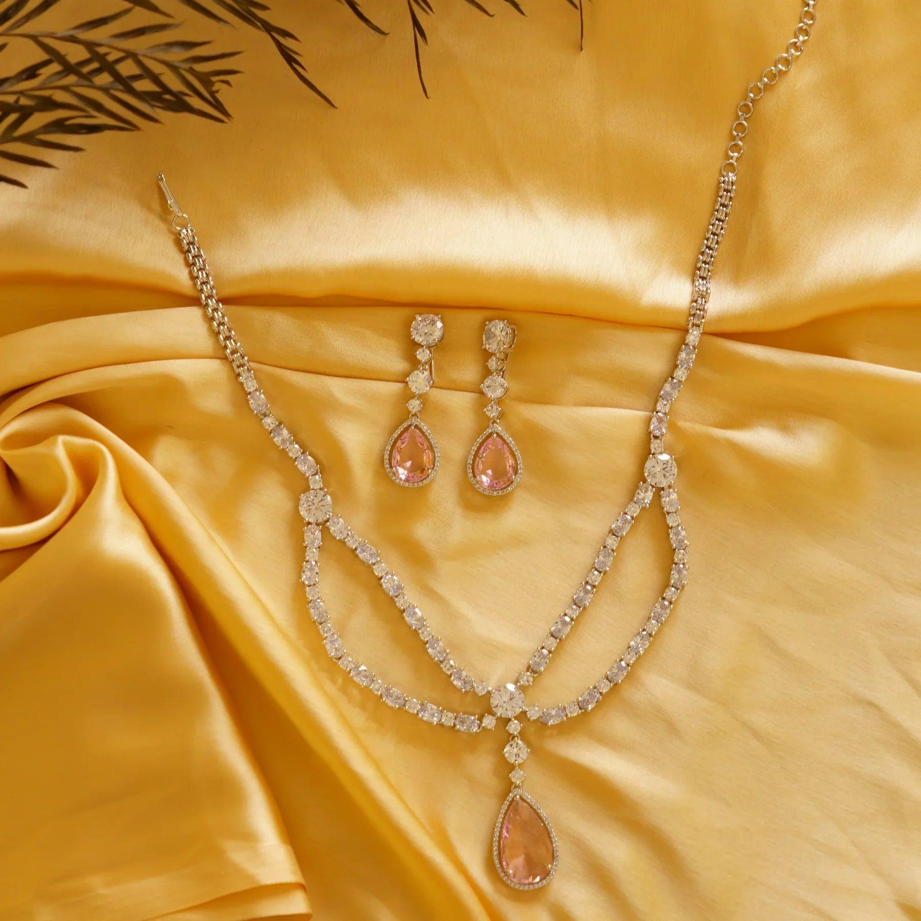 Rose Quartz Radiance Diamond Necklace Set - Dyulokha