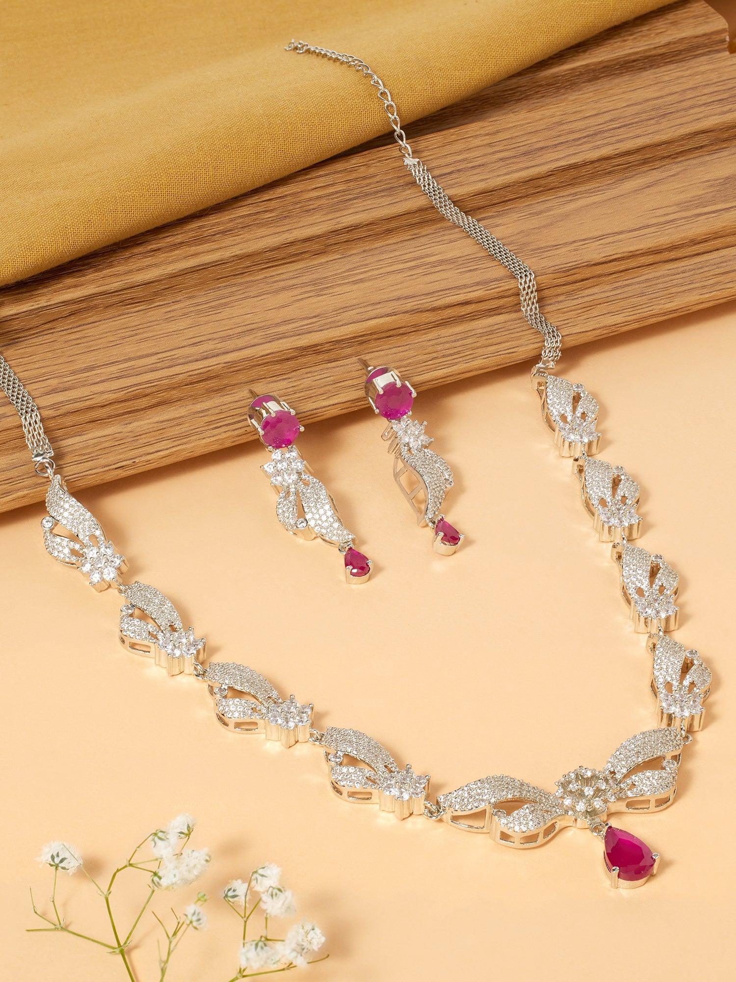 Modern Ruby CZ Necklace set - Dyulokha