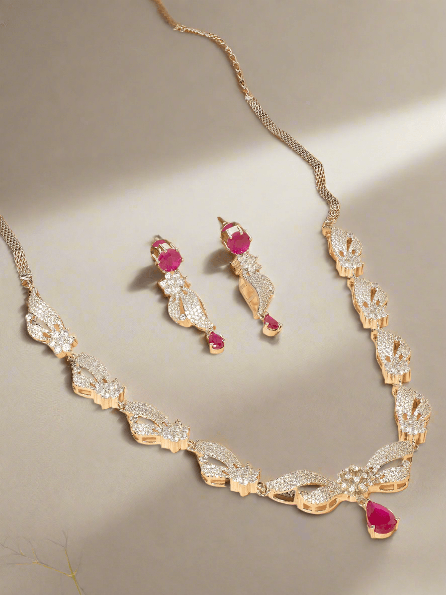 Modern Ruby CZ Necklace set - Dyulokha