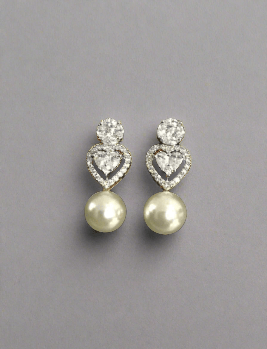 Heart's Desire CZ Earrings with Pearl Drop - Dyulokha